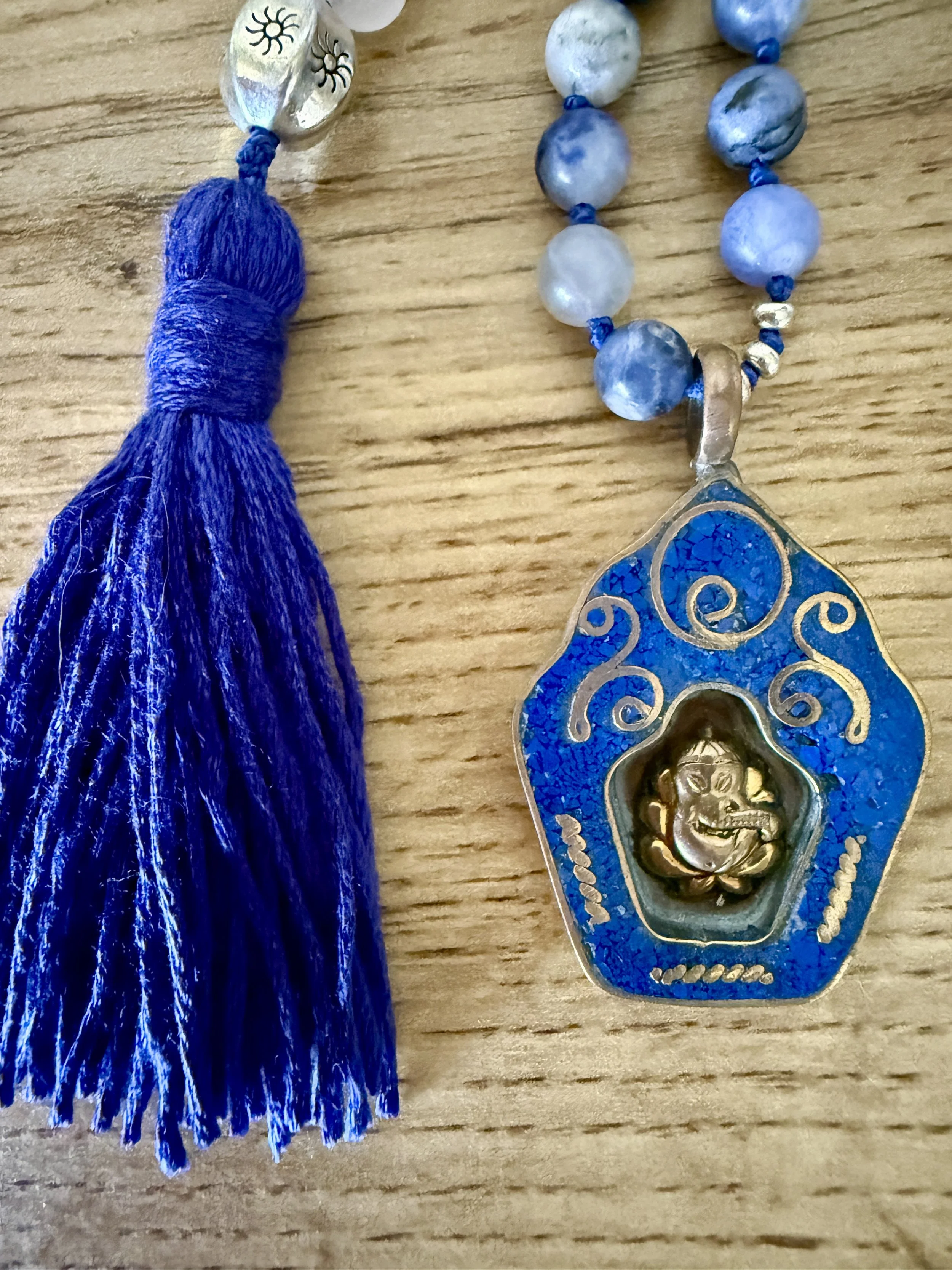 rose quartz sodalite beads ganesh temple pendant 6.jpg