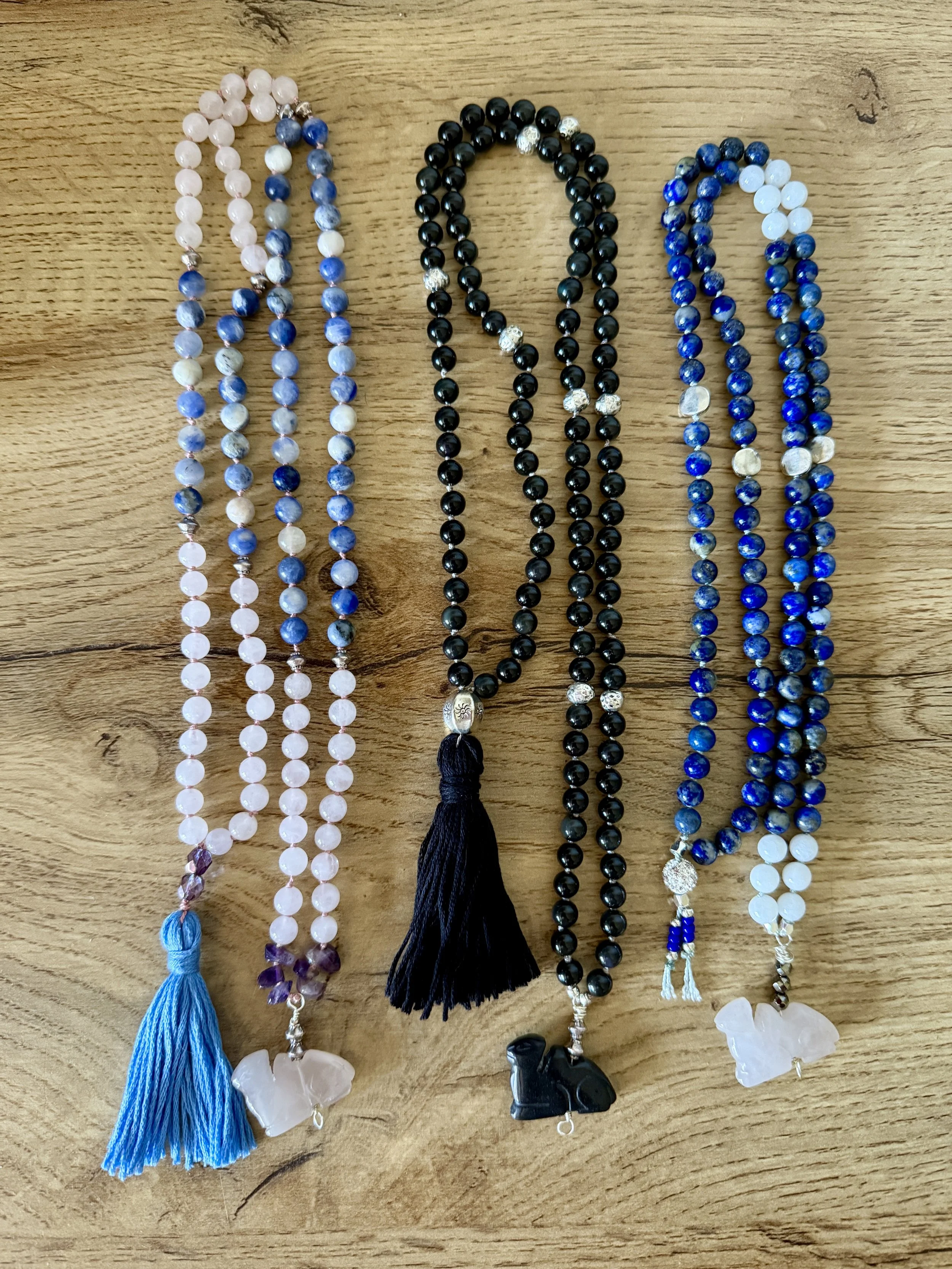 Camel malas Rose Quartz Sodalite Obsidian Lapis Lazuli.jpg