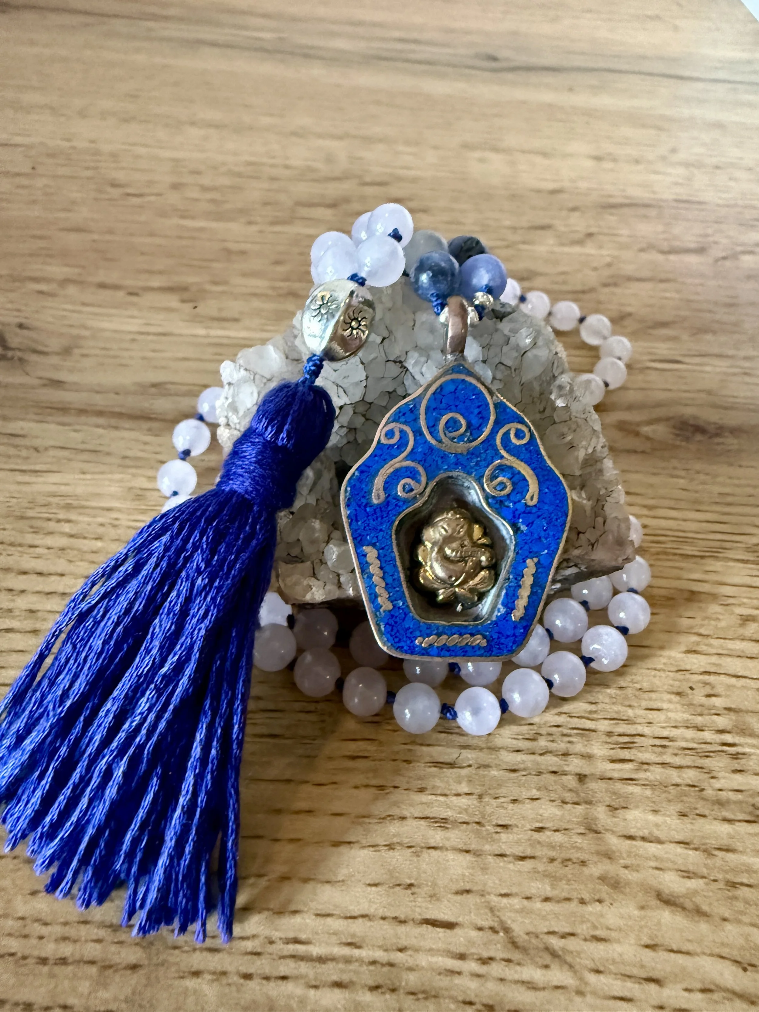 rose quartz sodalite beads ganesh temple pendant 3.jpg