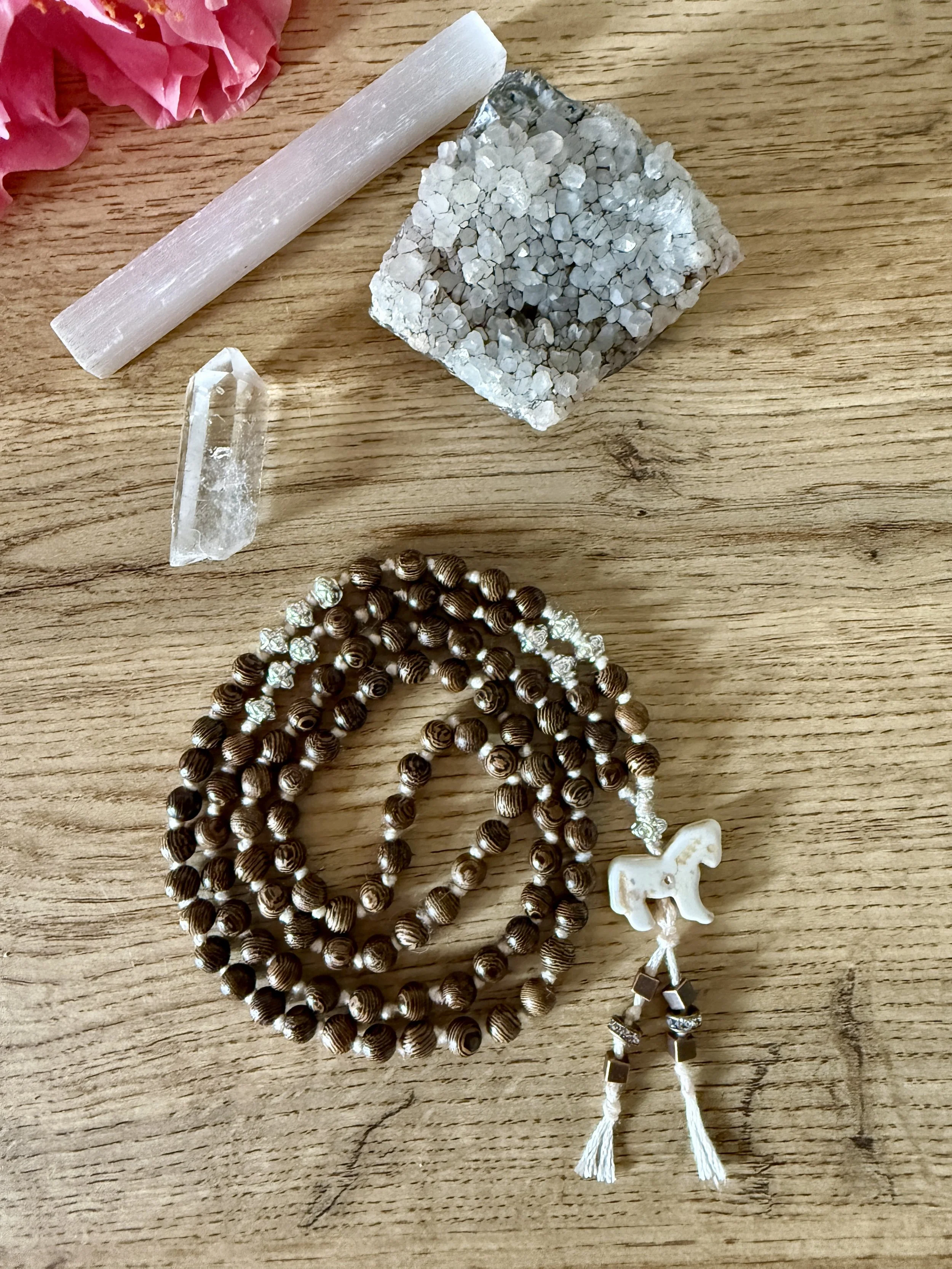 variegated wood beads silver beads horse pendant.jpg