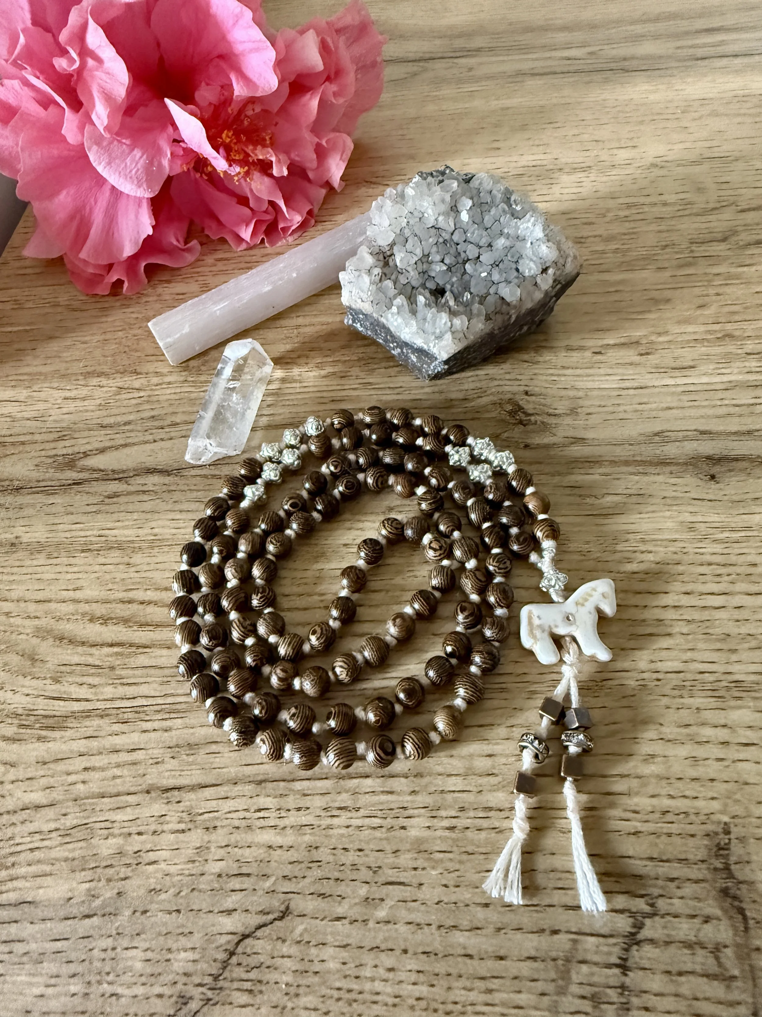 variegated wood beads silver beads horse pendant 1.jpg