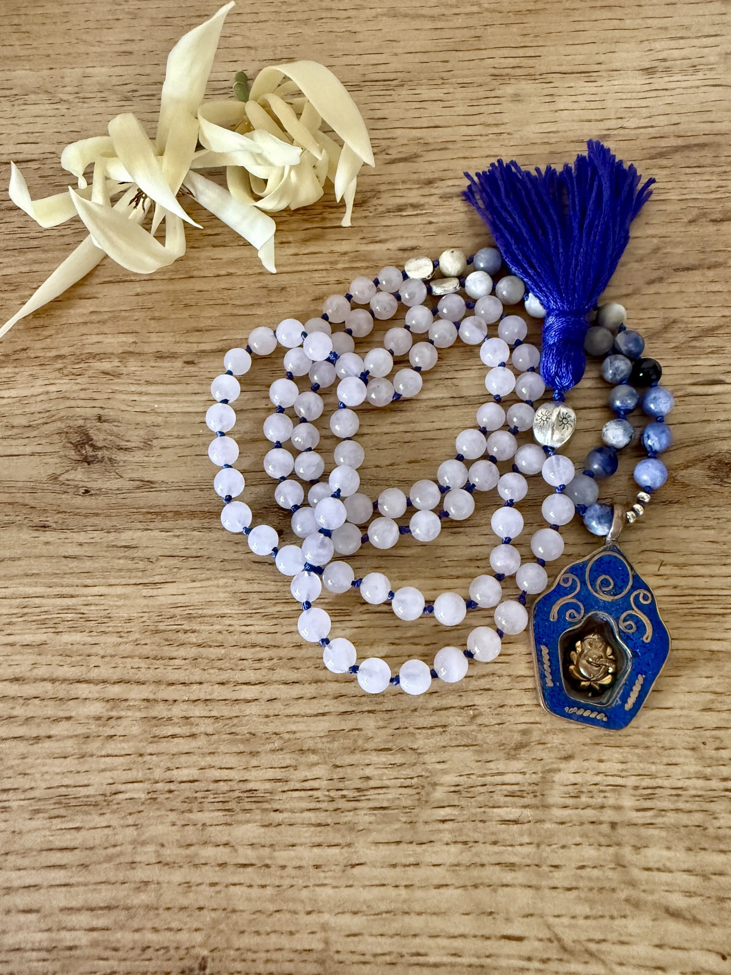 rose quartz sodalite beads ganesh temple pendant 4.jpg