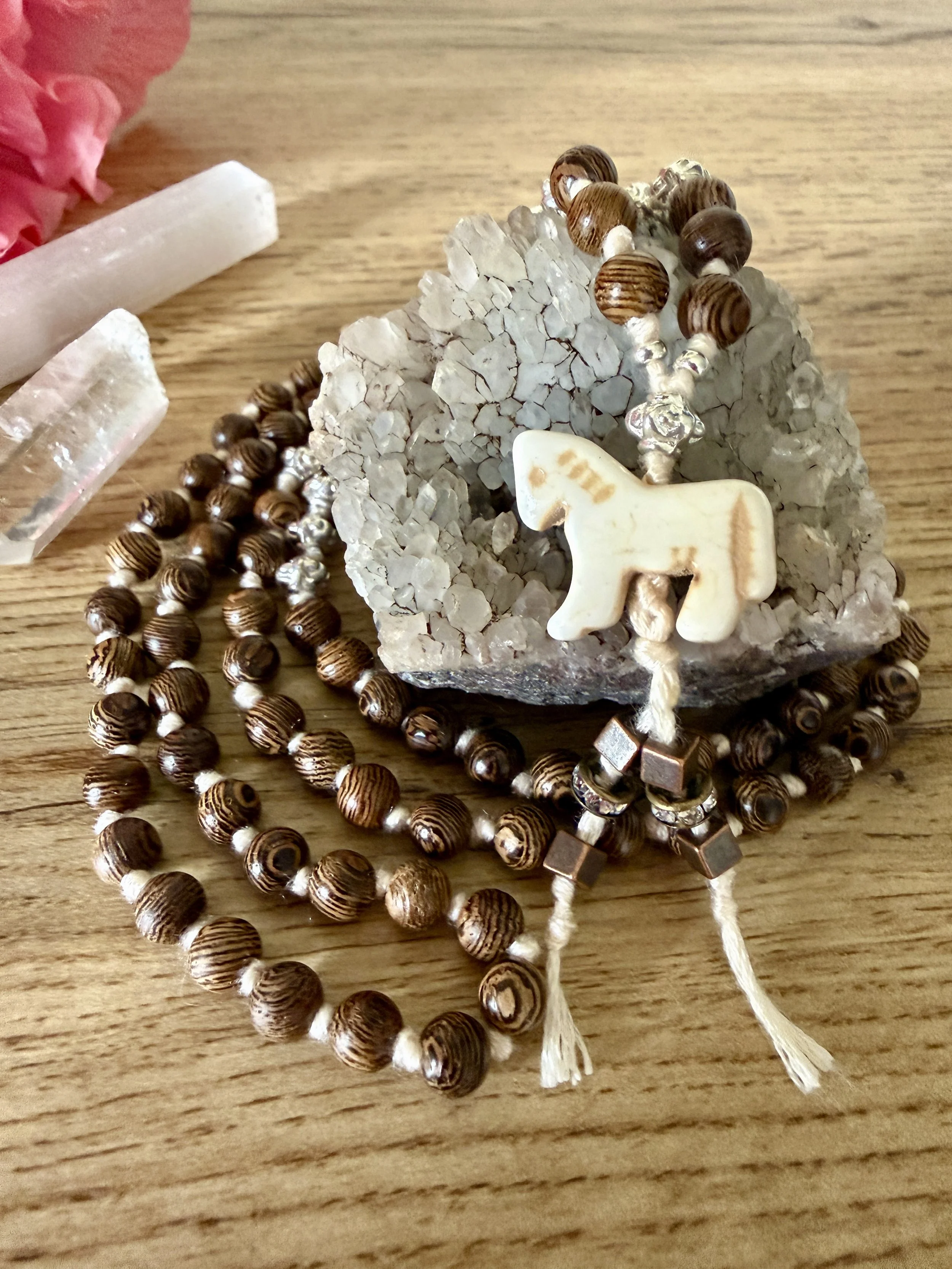 variegated wood beads silver beads horse pendant 7.jpg