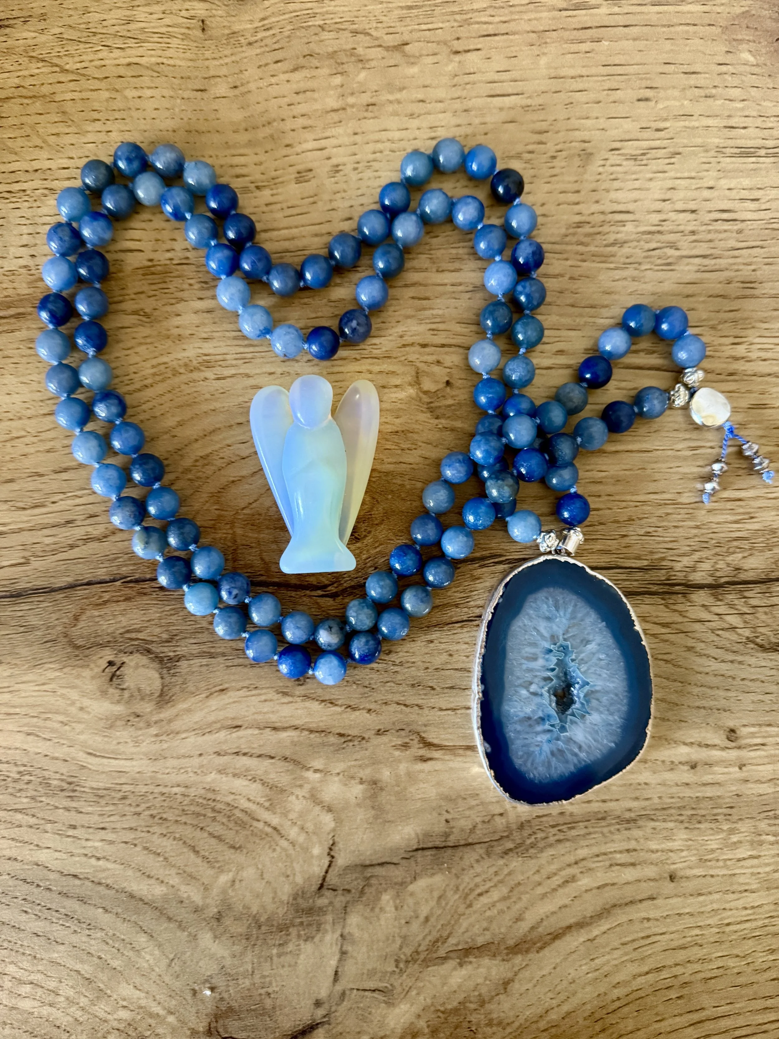 blue aventurine beads Dyed Druzy Quartz pendant.jpg