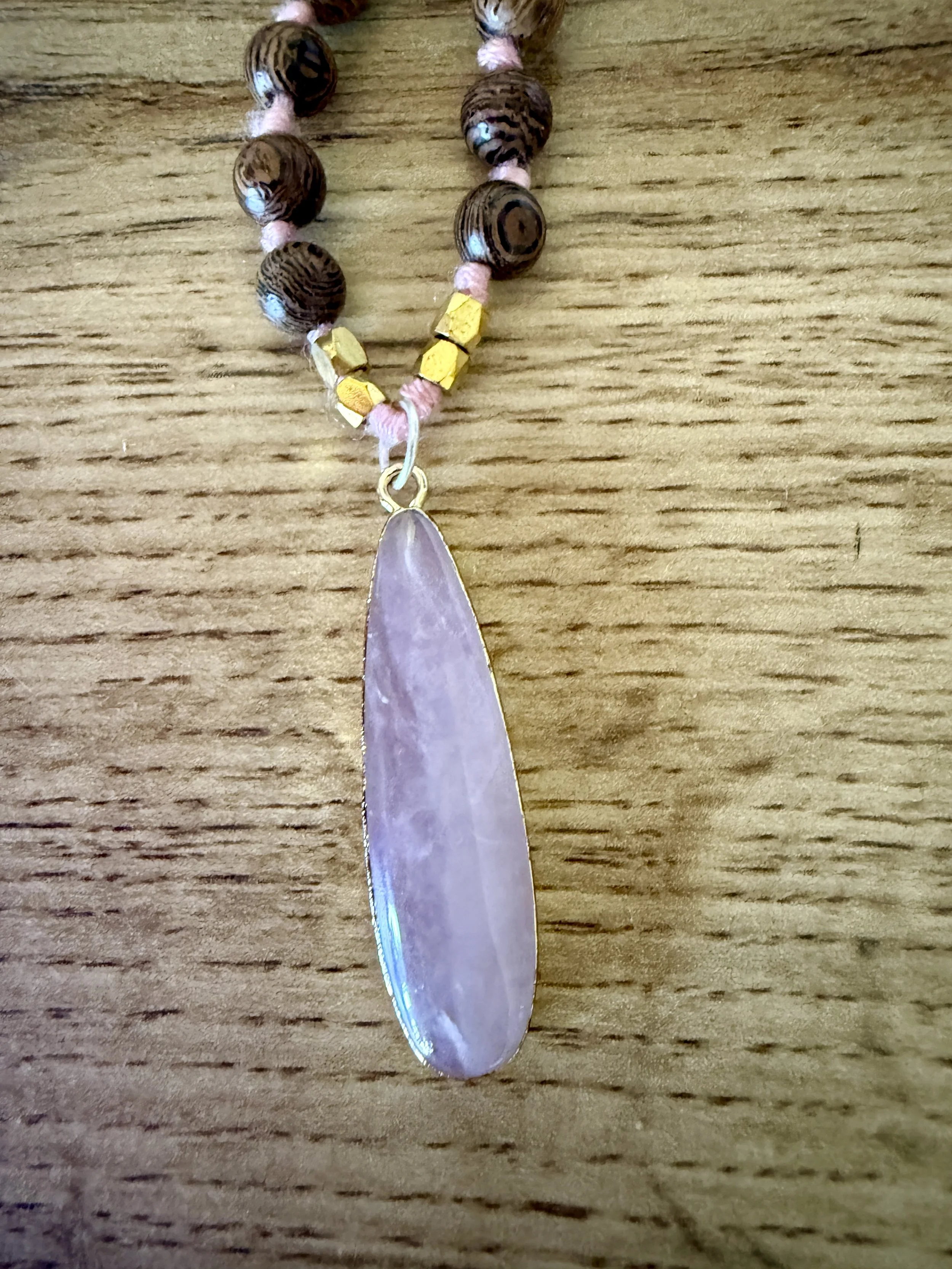 wood beads rose quartz teardrop pendant 3.jpg