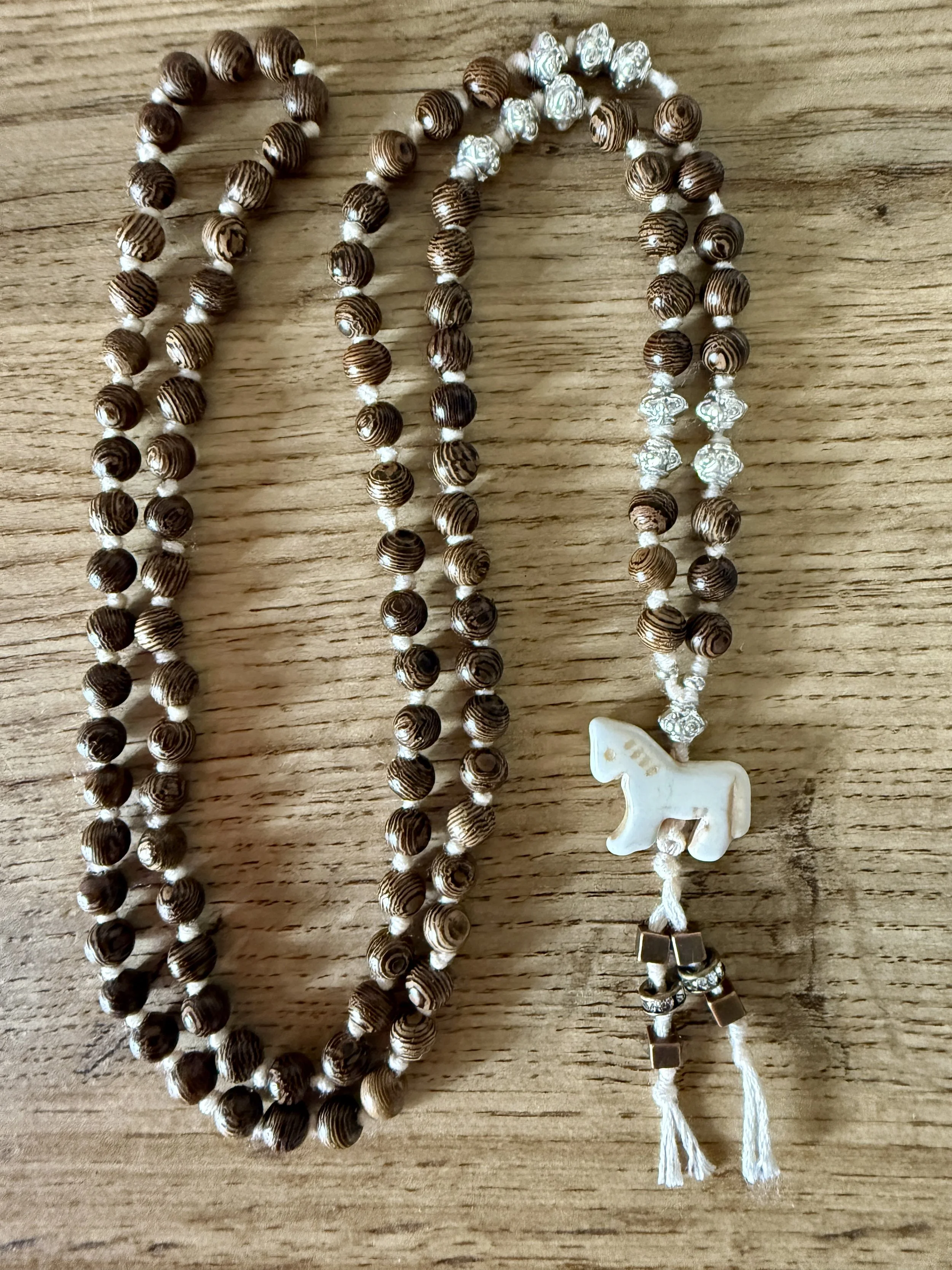variegated wood beads silver beads horse pendant 4.jpg