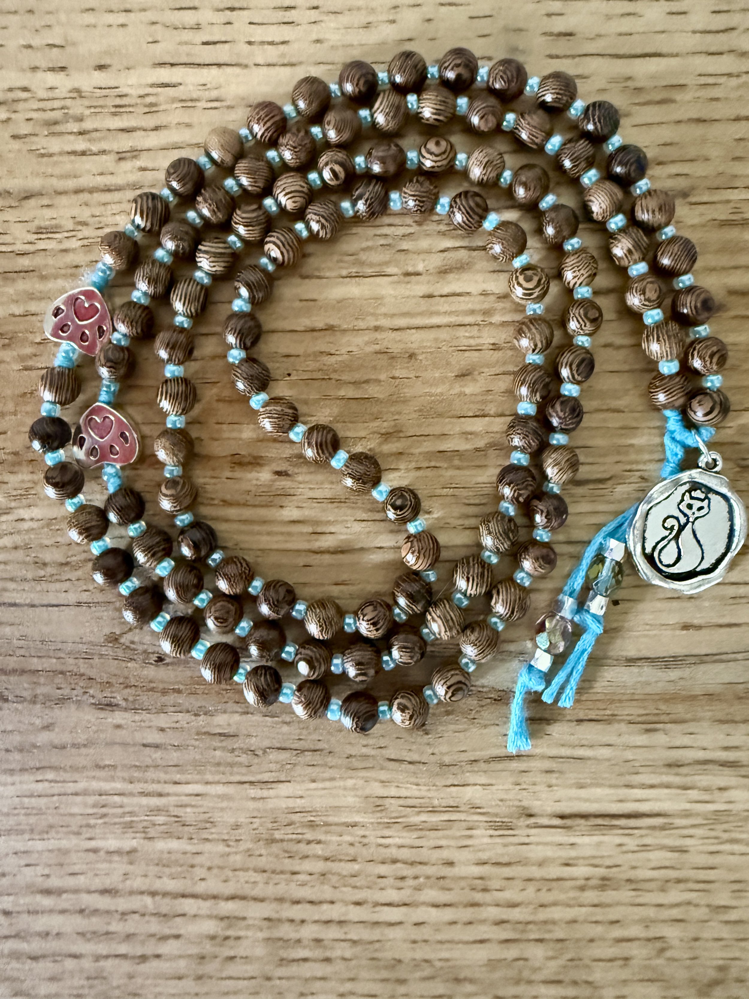 brown striped wood beads cat pendant 1.jpg