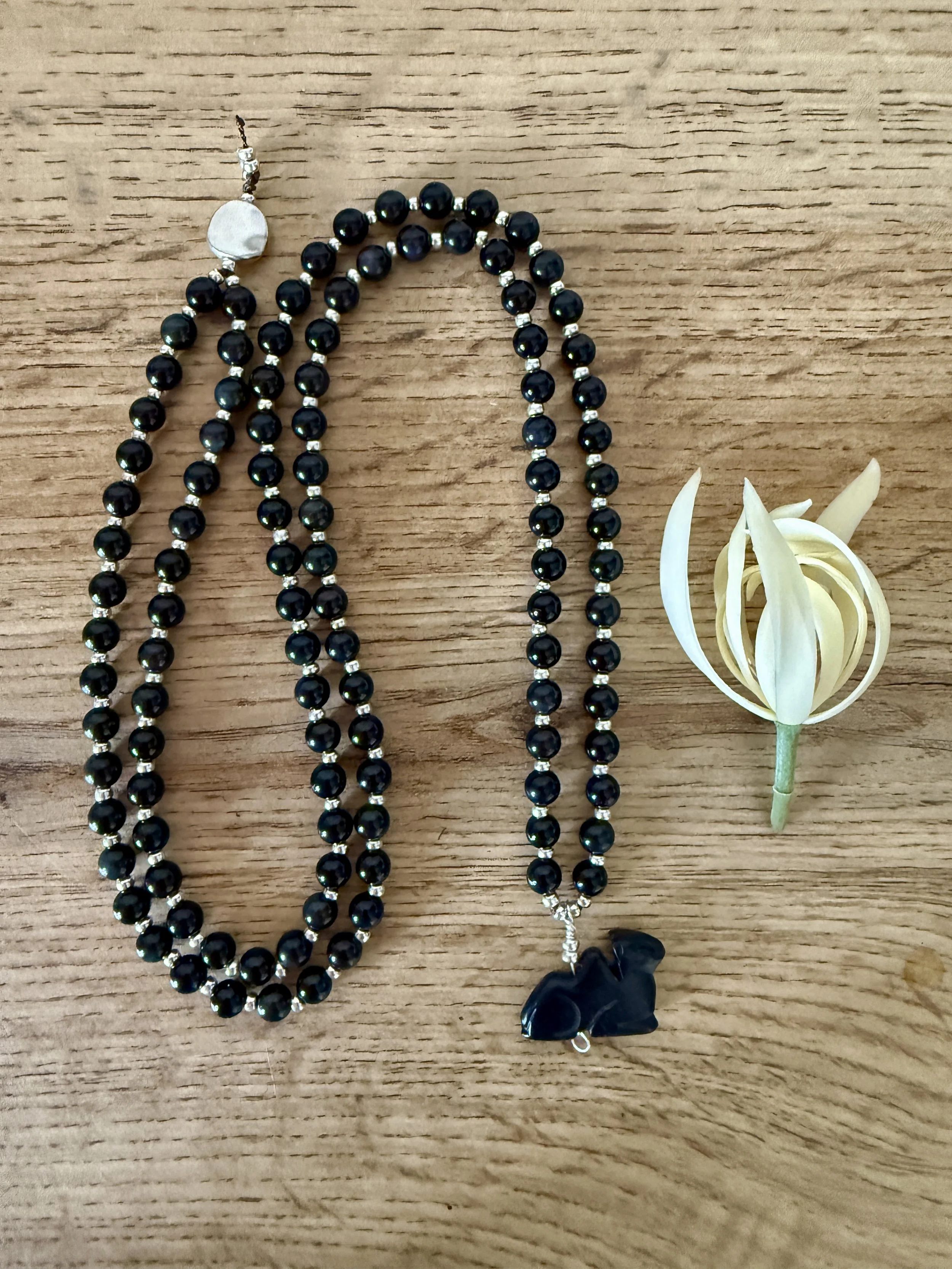 obsidian beads camel pendant silver spacers 4.jpg