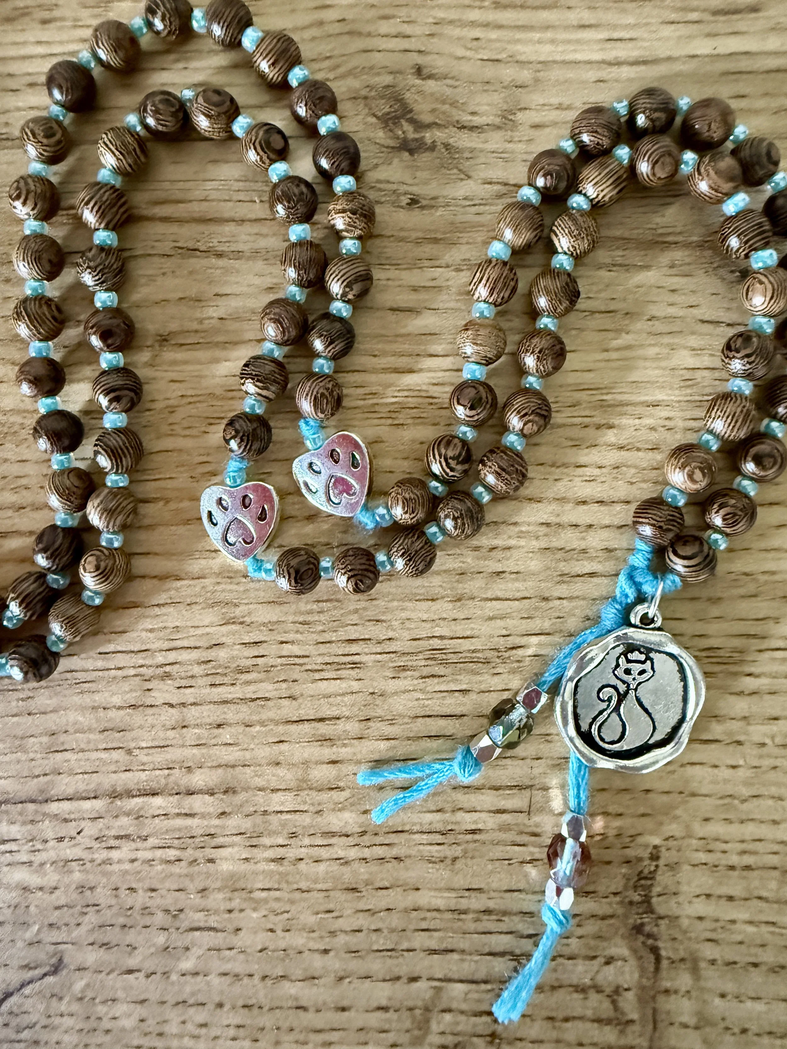 brown striped wood beads cat pendant 4.jpg