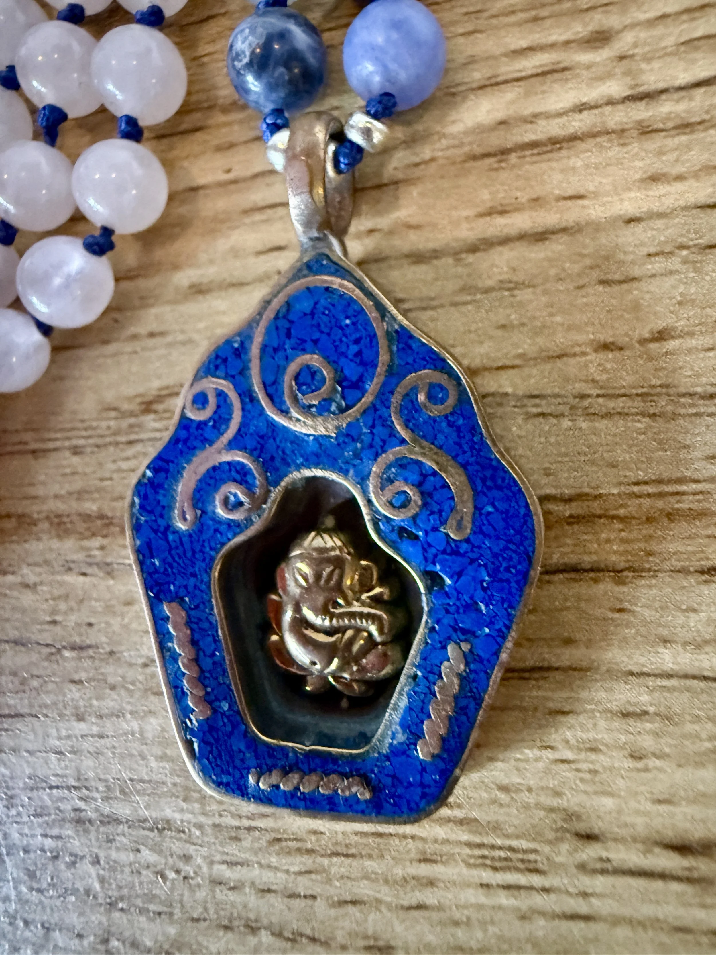 rose quartz sodalite beads ganesh temple pendant.jpg