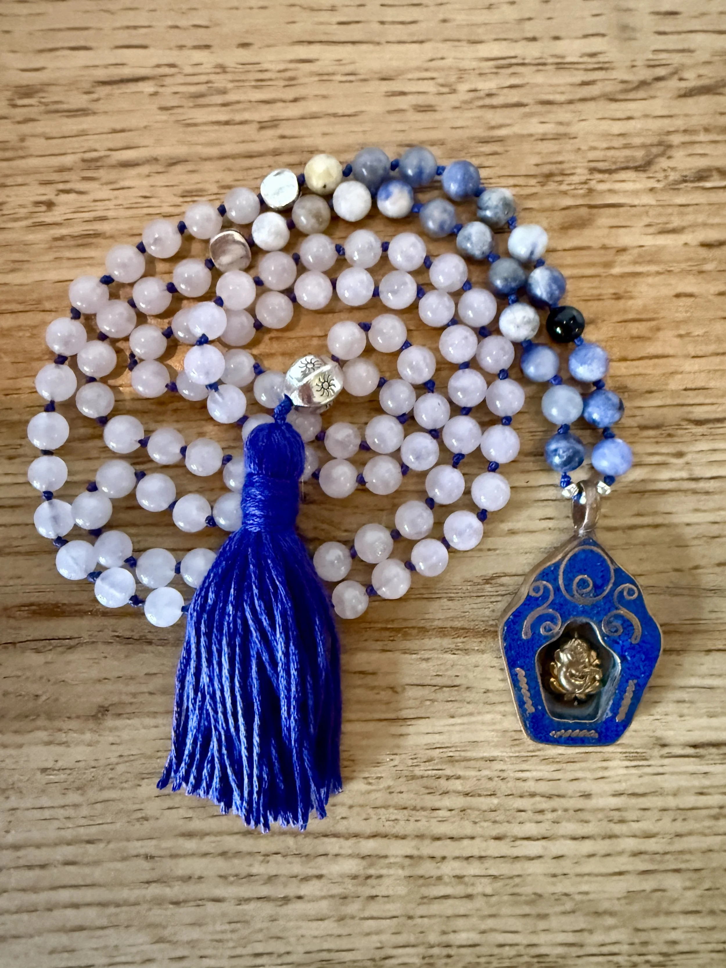 rose quartz sodalite beads ganesh temple pendant 1.jpg