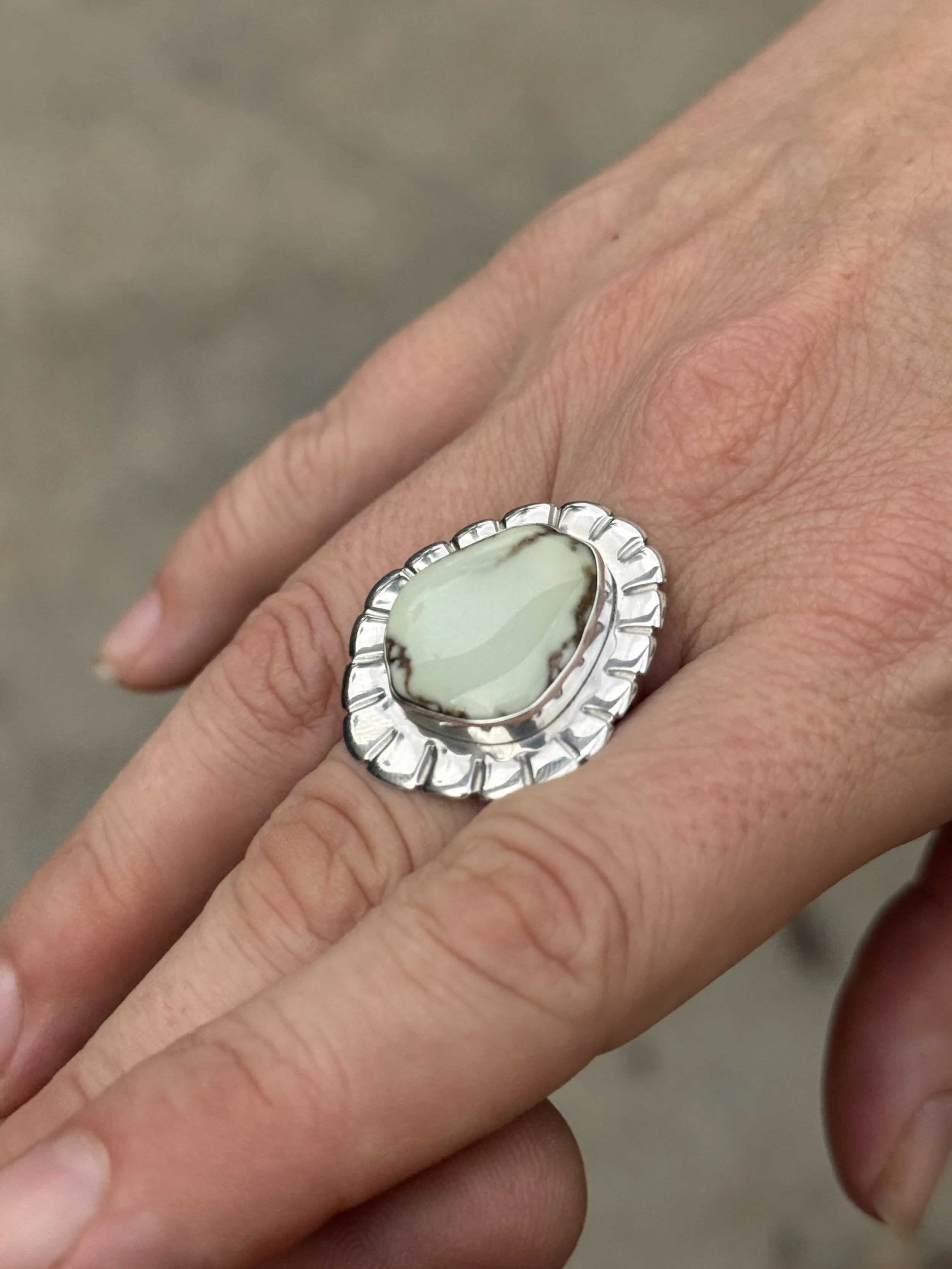Aloe Varascite / Sterling Silver Ring — Size 7.5 
Sold