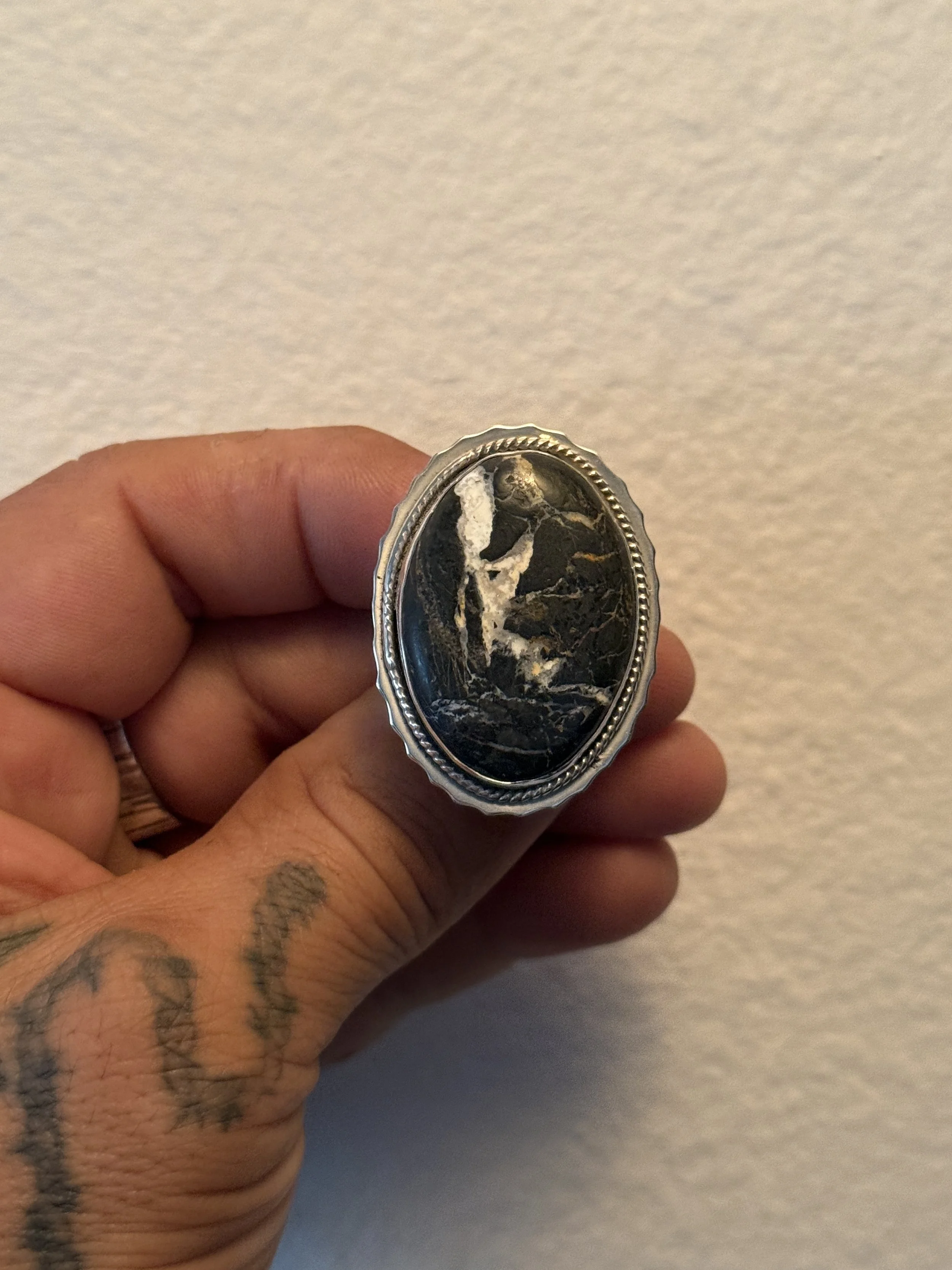 40ct White Buffalo/ Sterling Silver Ring — Size 10.5 - Sold 