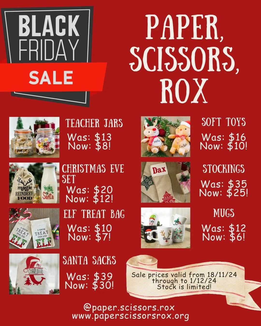 🖤 BLACK FRIDAY SALE IS NOW LIVE! 🖤 

Head over to our website 👉 www.paperscissorsrox.org 👈 and grab some amazing bargains while stocks last! 

⏳ Don&rsquo;t wait&mdash;once it&rsquo;s gone, it&rsquo;s gone! 

#BlackFridaySale #ShopNZ #BargainHunt