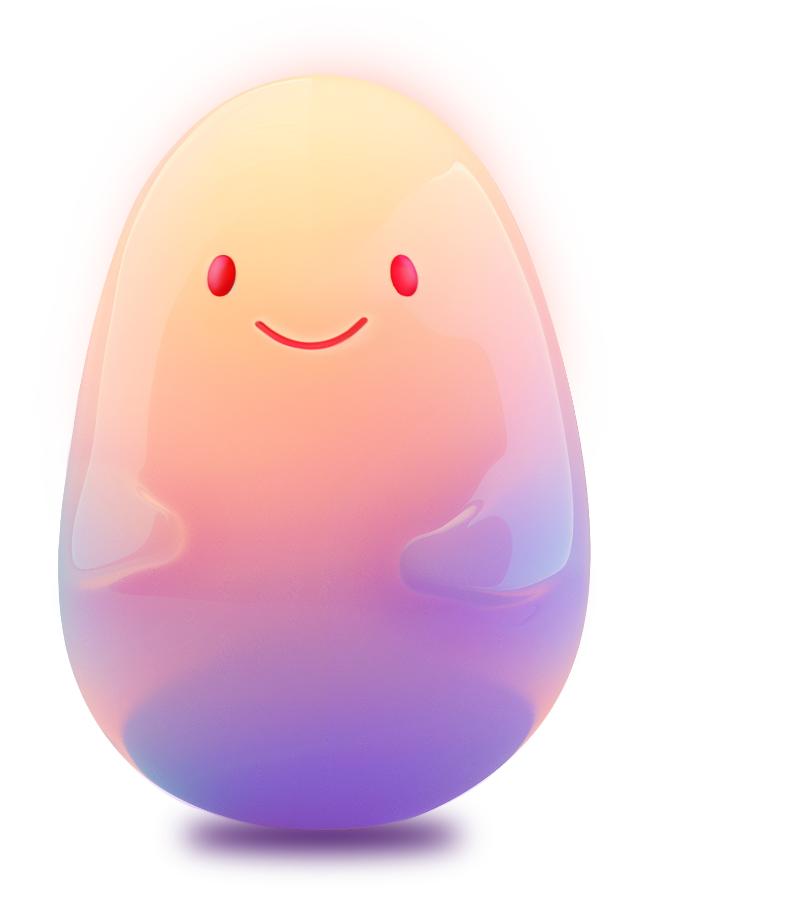 A cute, cartoon-style egg with a smiling face and bright pink eyes, sitting against a pink background.