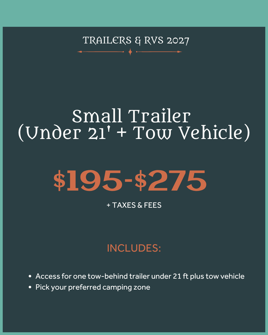 Small trailer camping, under 21 feet plus tow vehicle
