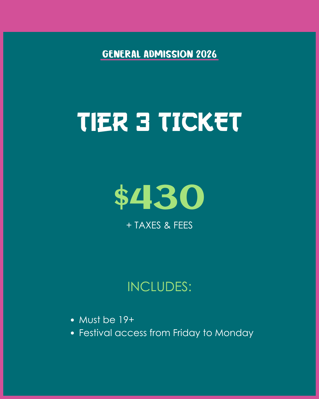 2026 TIER 3 TICKET PRICING
