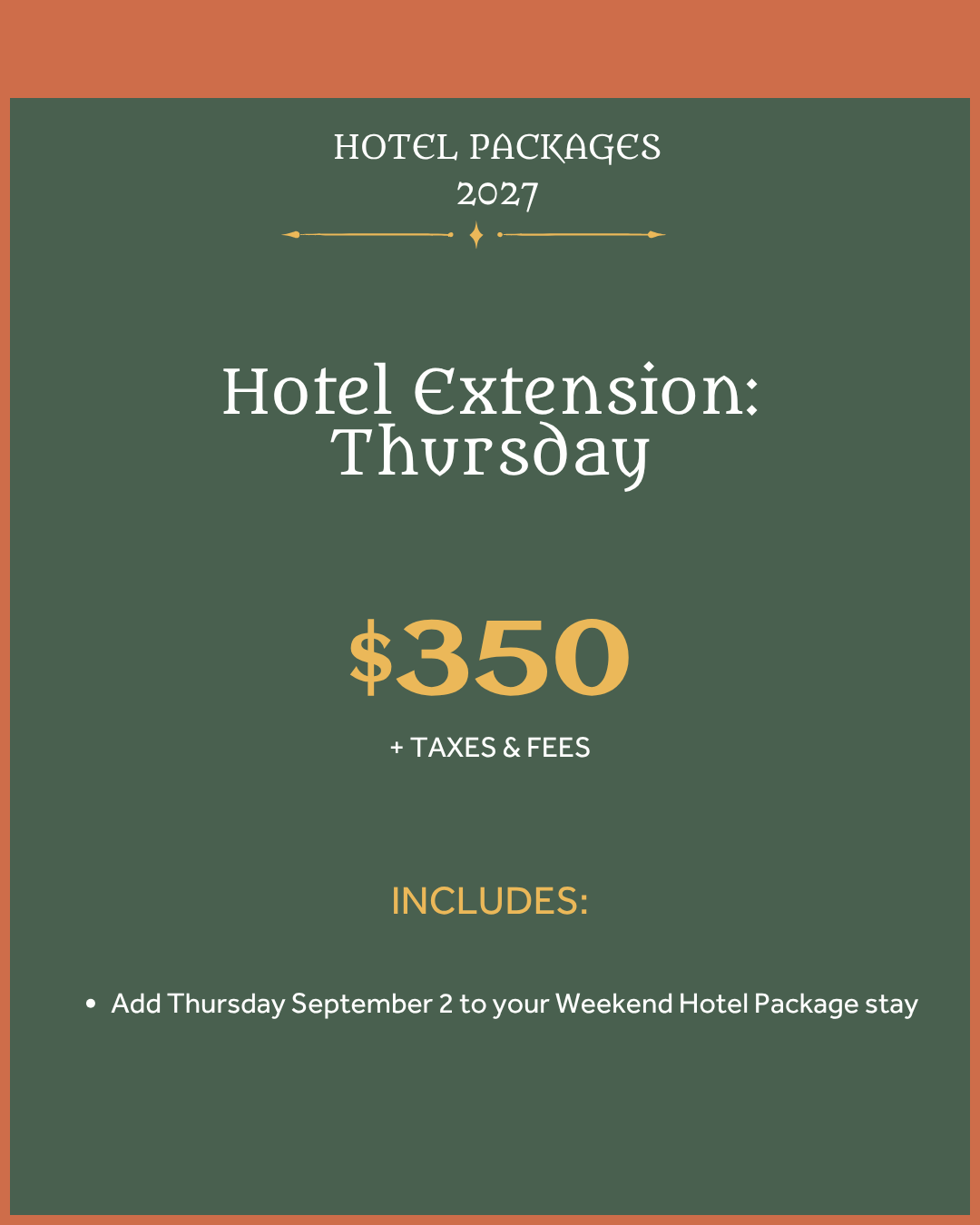 Thursday hotel package extension with pricing and package details