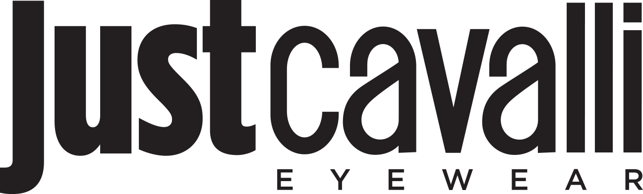A digital logo for 'Just Cavailli Eyewear' featuring stylized text in black.