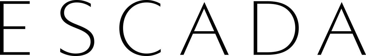 Close-up of the word "ESCADA" in black, stylized font on a white background.