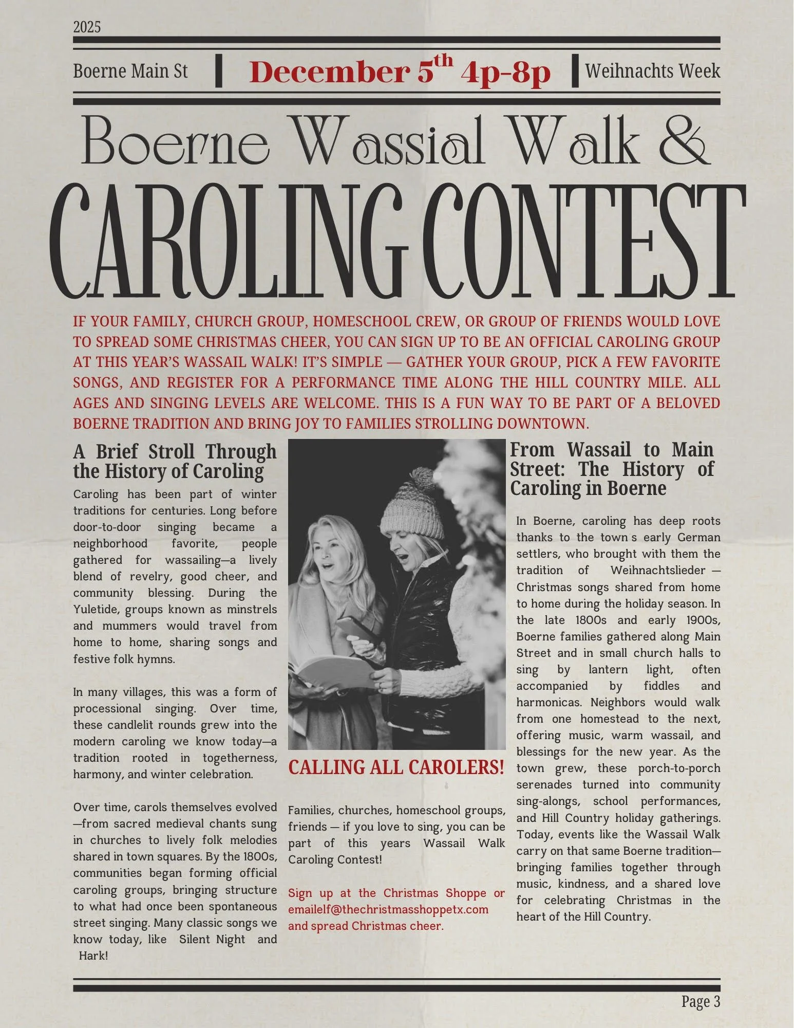 Boerne Wassail Walk Caroling Contest