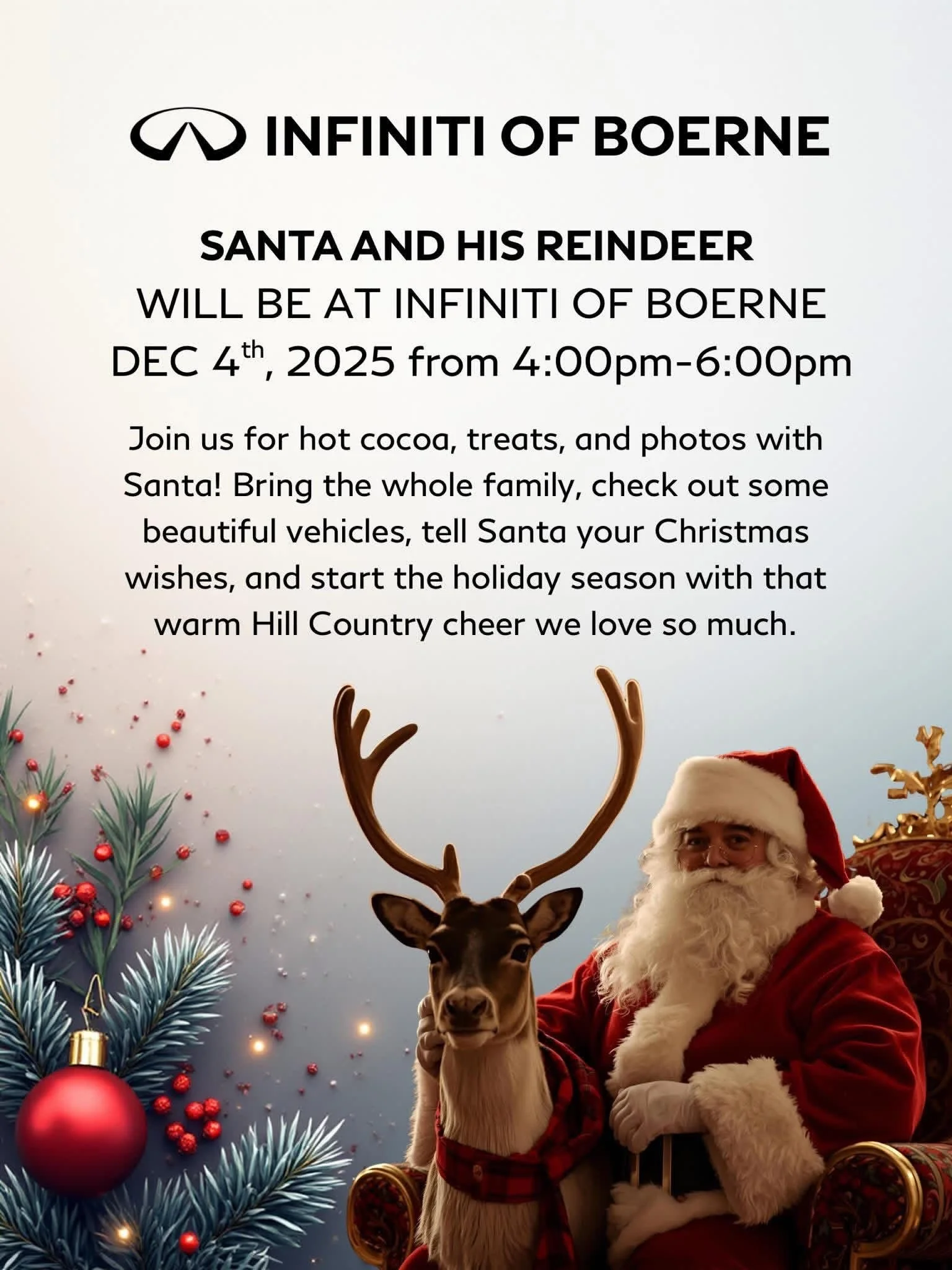 Santa and his Reindeer at Infiniti of Boerne
