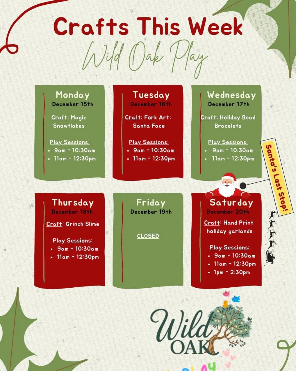 🎨 Holiday Crafts This Week at Wild Oak Play 🎄