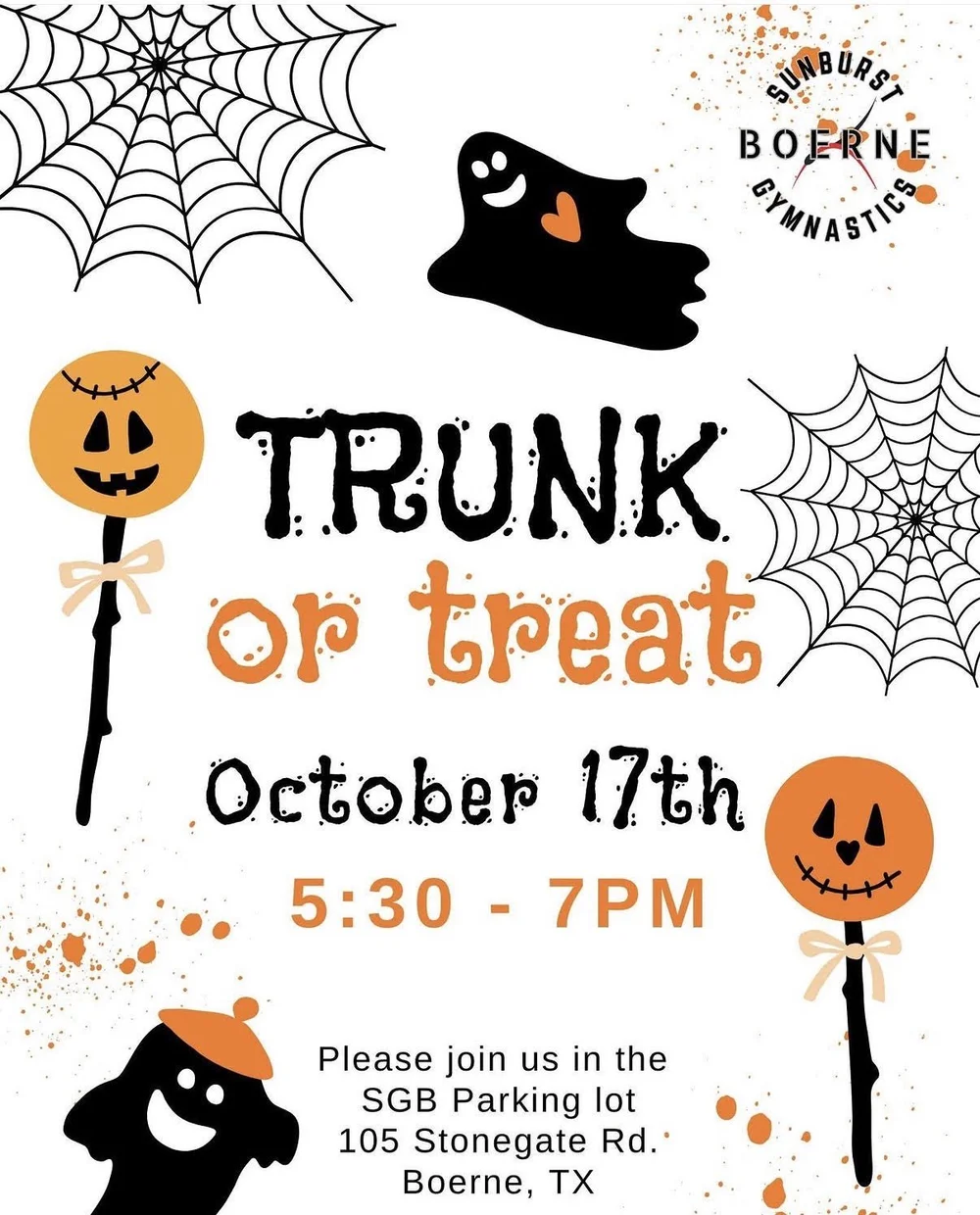 Event artwork for Sunburst Gymnastics Trunk or Treat