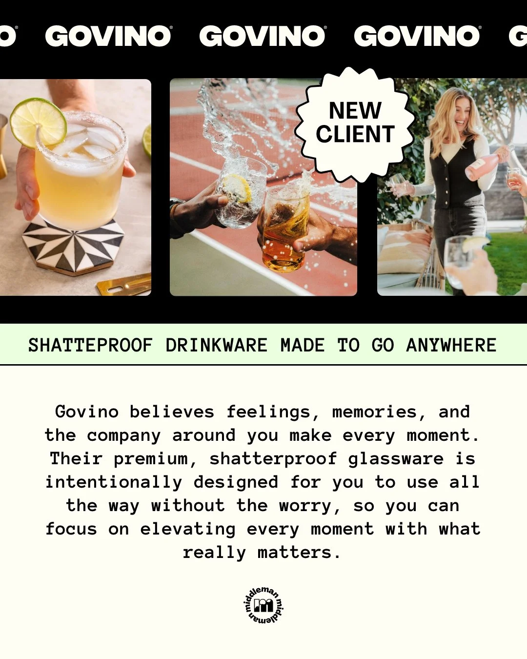 Welcome our newest client with an enthusiastic cheer! 🥂 @Govino shatterproof drinkware is sturdy, sleek, and perfect for party season. Their unique shapes feel like elevated glassware with the durability of BPA-free, crystal clear plastic, and offer