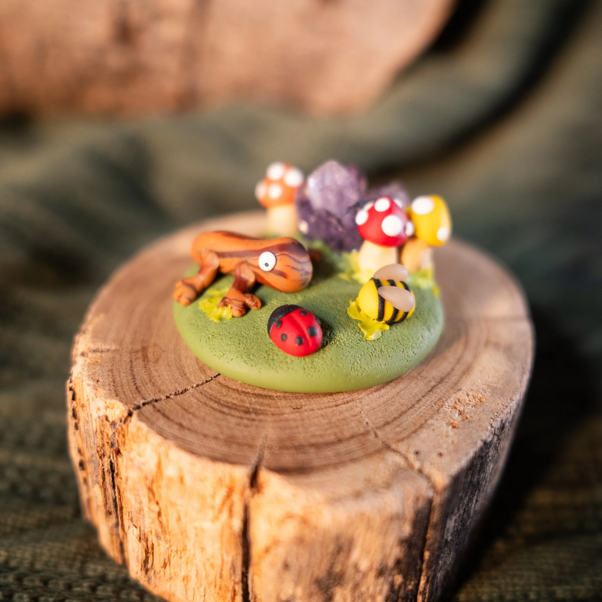 Lizard, Mushroom and Crystal Figurine