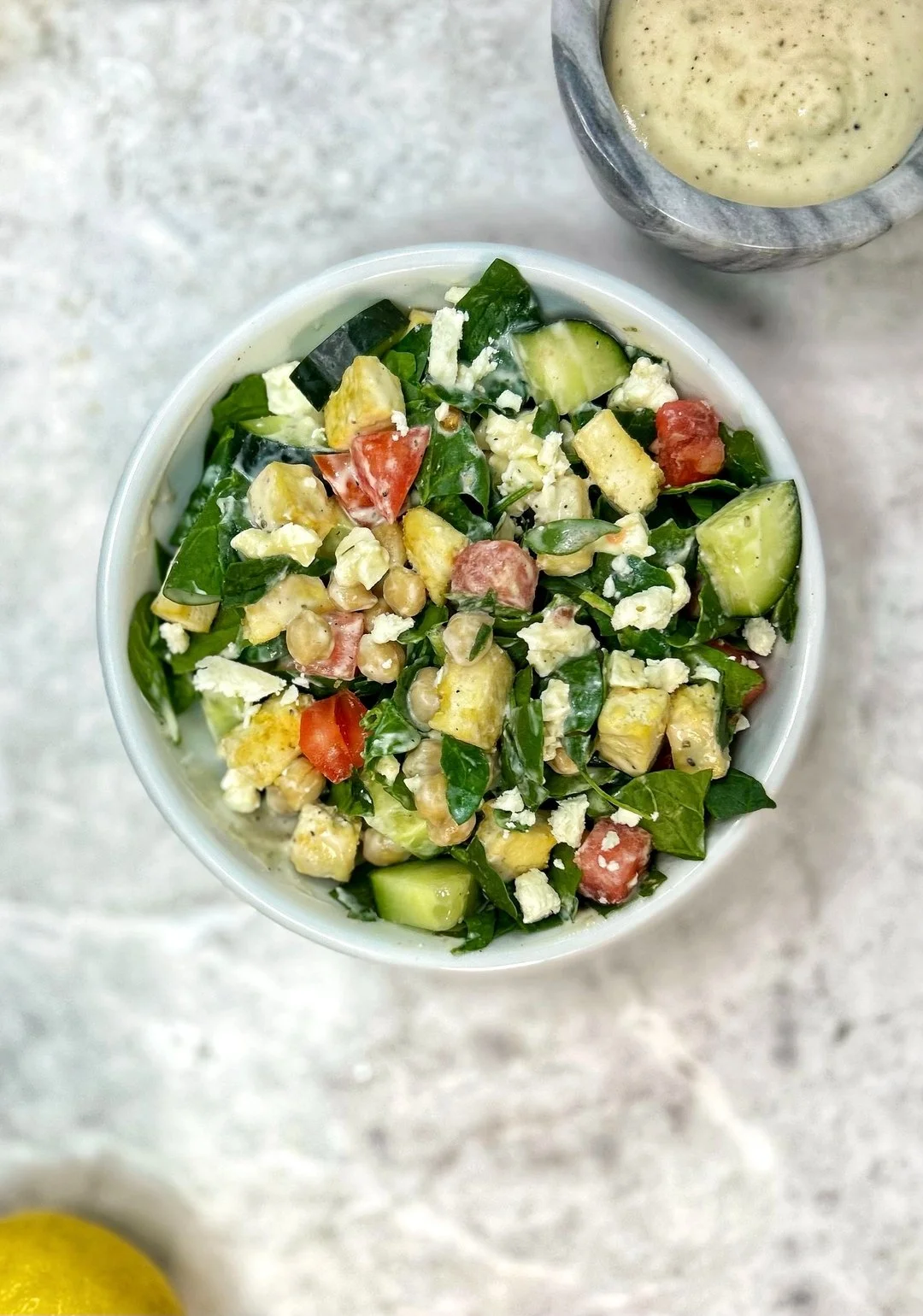 Greek Tofu Salad with Hummus Dressing