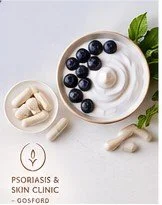 PEA Palmitoylethanolamide and probiotic foods illustrating a gut health and inflammation concept