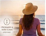 Woman with psoriasis enjoying the beach while practising safe sun and skin care