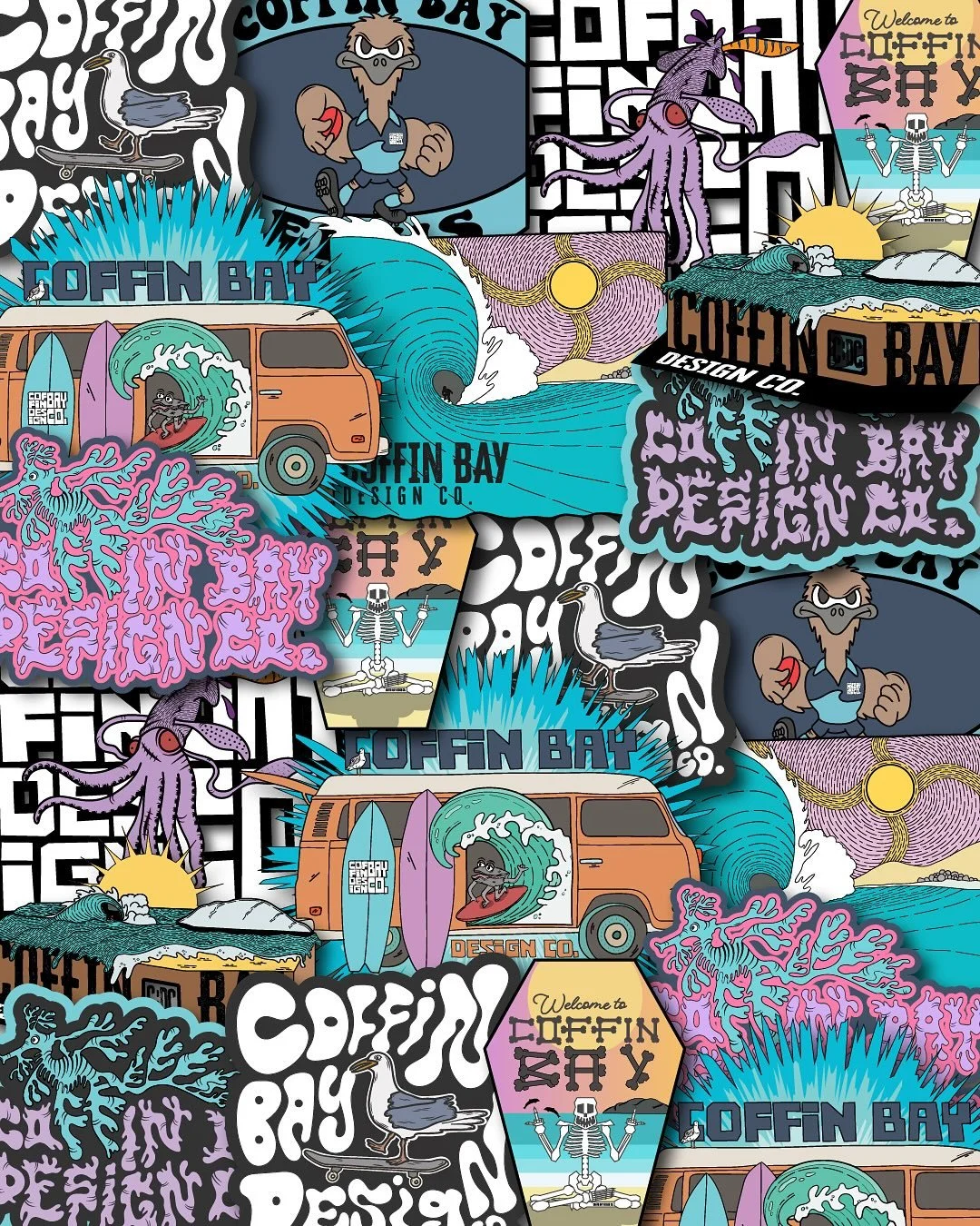 New stickers ready for the @coffinbaymarket this Sunday. 

#coffinbayemus #welcometocoffinbay #leafyseadragon #oystersurfinginakombi #surfsup🏄 #coffinbay #squid #stevenseagull