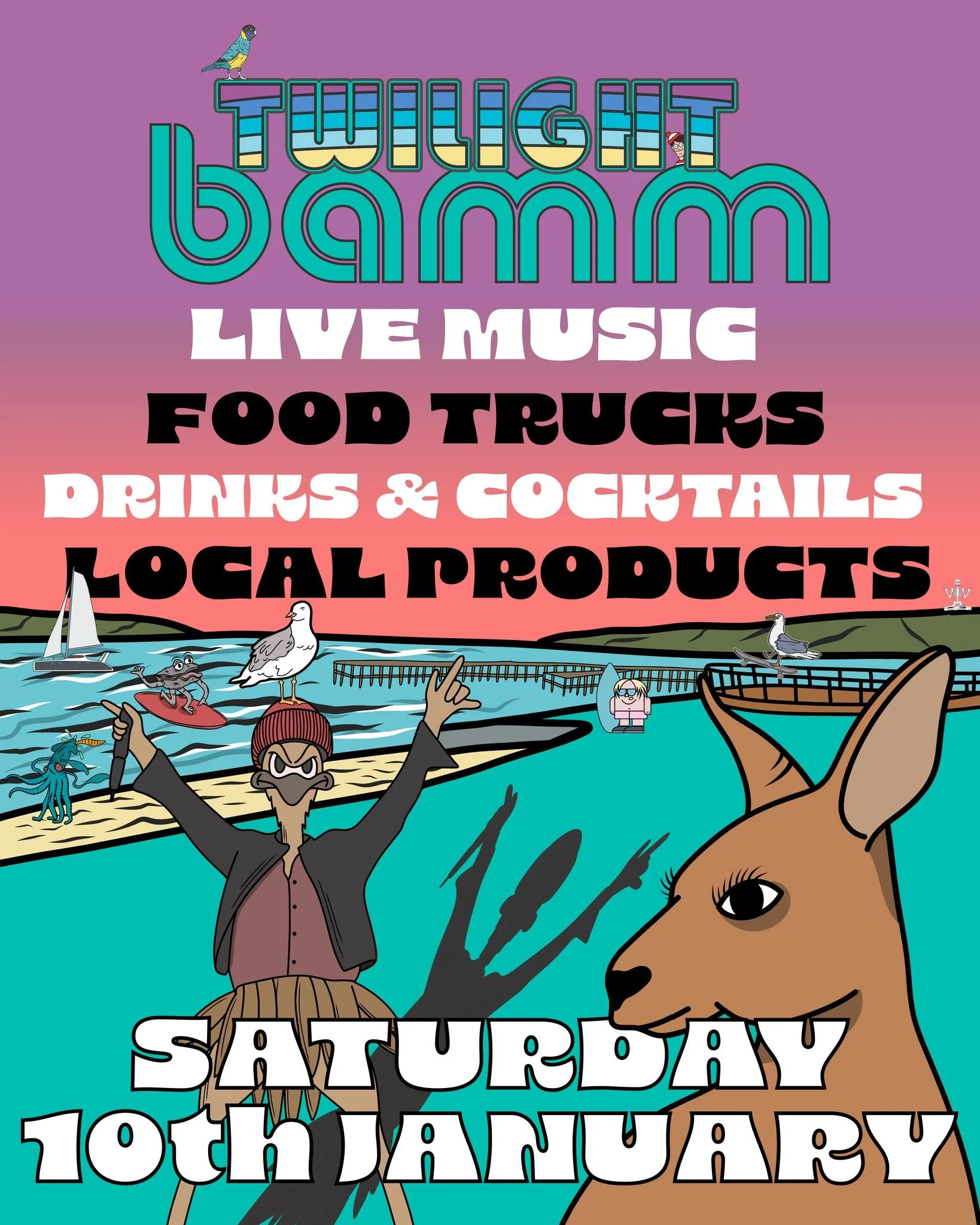 Not long now until you're sitting down the foreshore with a bag full of local products, listening to local musicians, sipping on a cocktail, munching on some delicious food and wondering does life get any better than this. 

Saturday 10th January
Cof