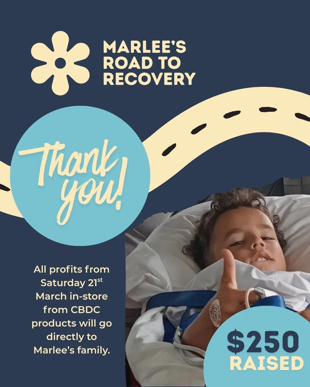 A huge thank you to everyone that supported our fundraising efforts today. We are happy to say we raised $250 for Marlee and his family to help with his recovery.