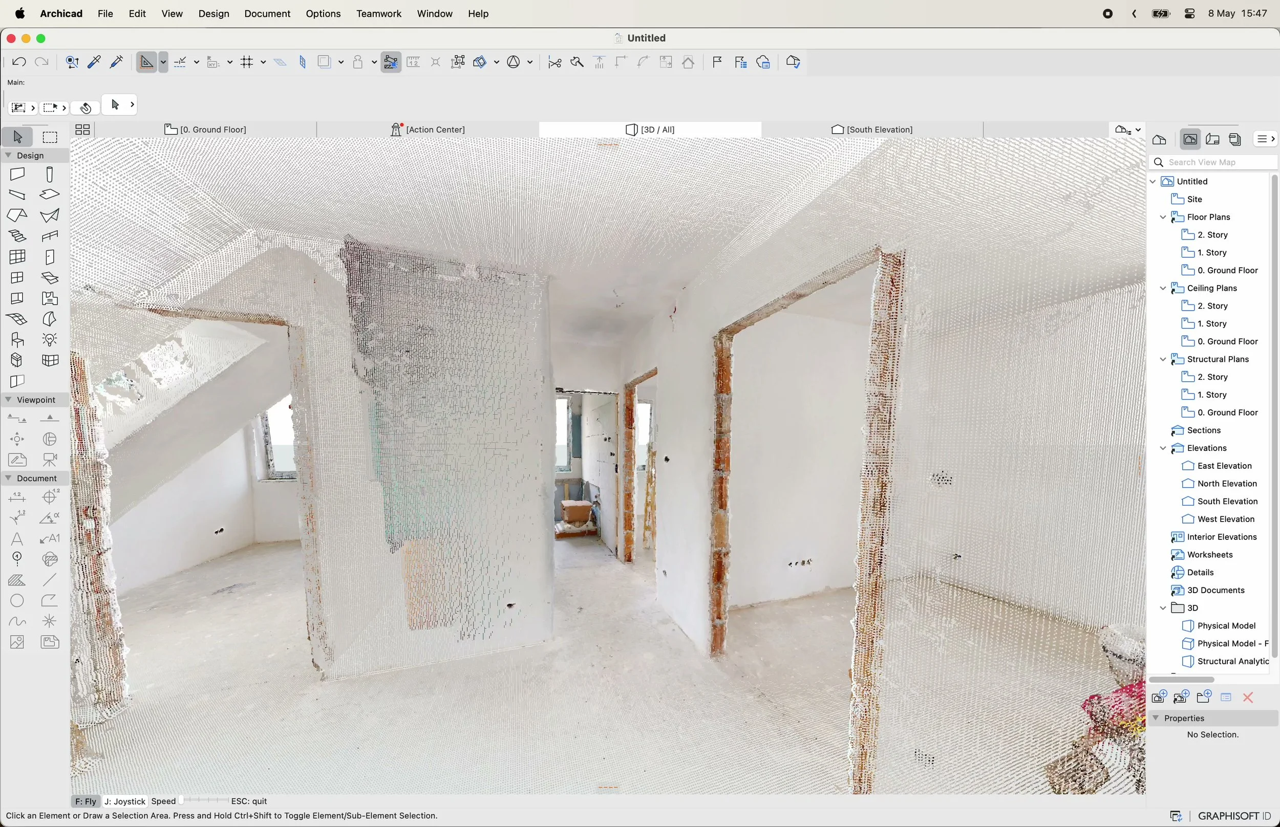 Lakás pontfelhője megnyitva az ArchiCAD tervezőprogramban