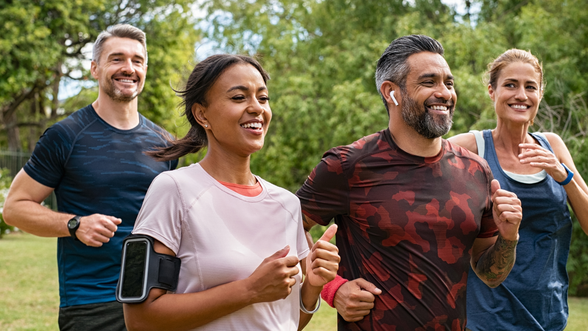 a group of people running outdoor