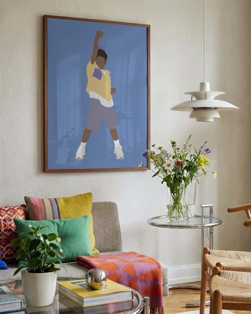 Moderne Kinderzimmer Wallart mit tanzender Illustration „Kevin“