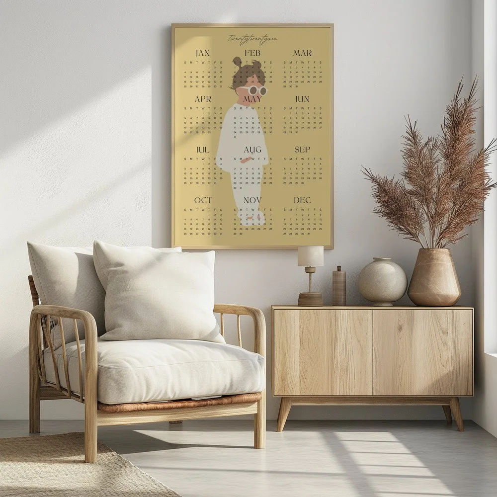Minimalistischer Wandkalender 2026 in Pastellfarben – Jahresübersicht auf einen Blick, modern und klar gestaltet.