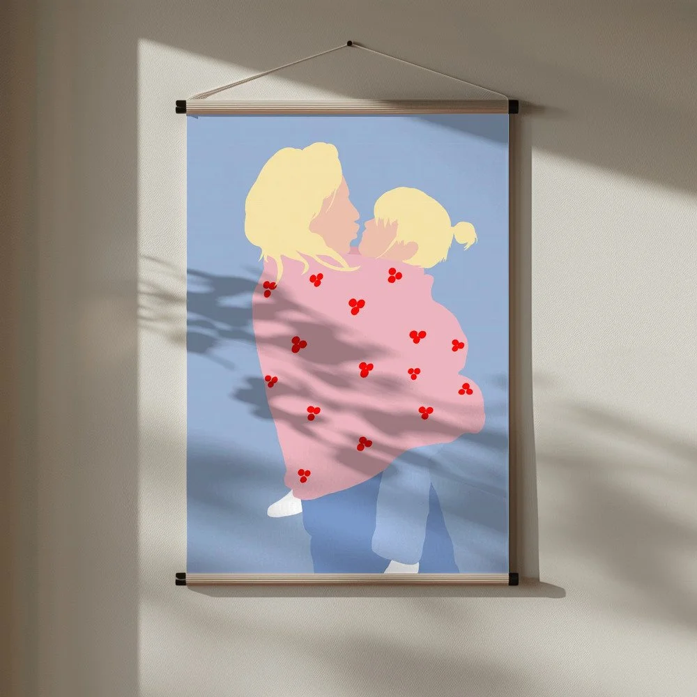 Skandinavisches Home Decor mit liebevoller Mutter-Kind-Illustration als besonderes Muttertagsgeschenk.