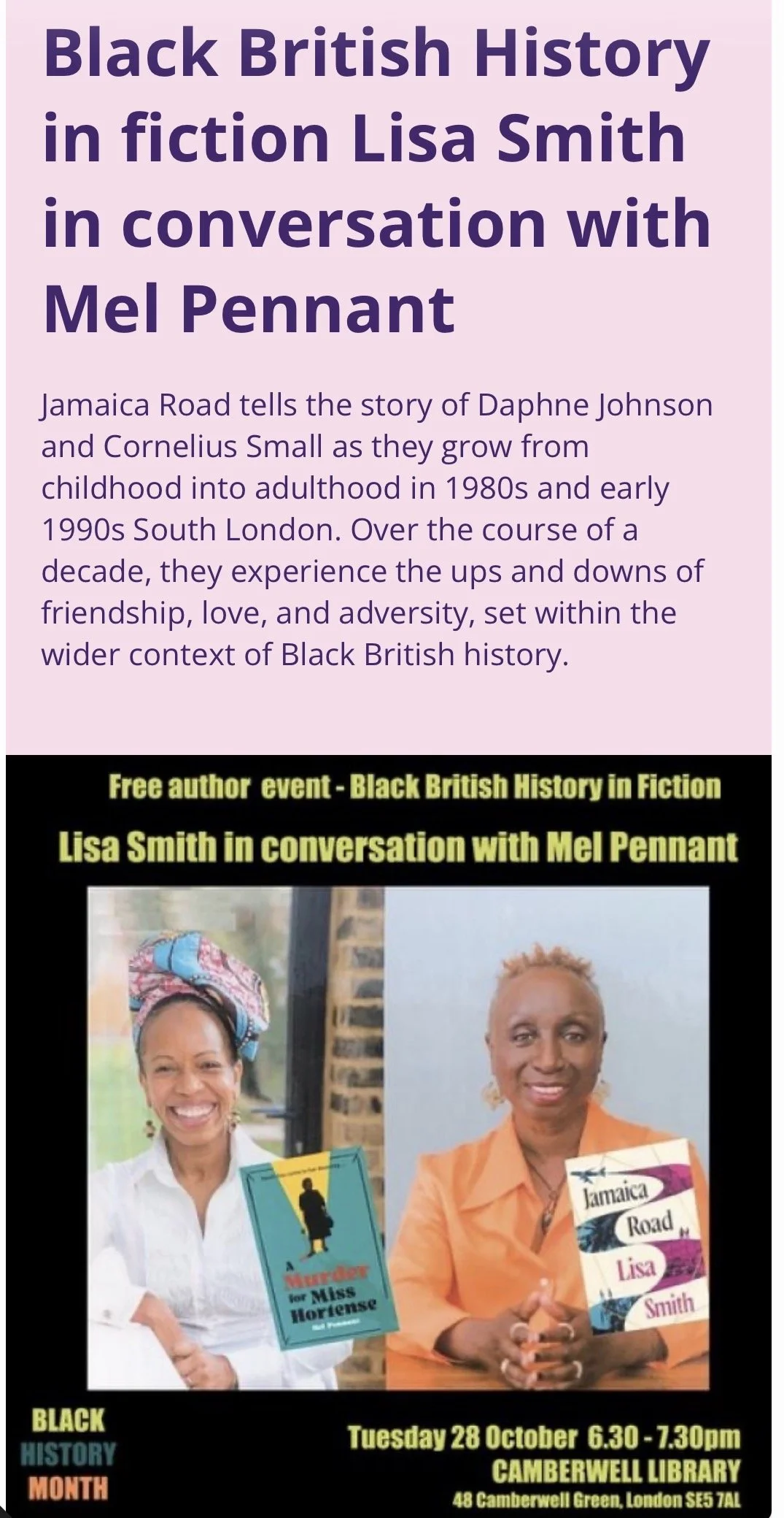 Black British History in Fiction Lisa Smith in conversation with Mel Pennant