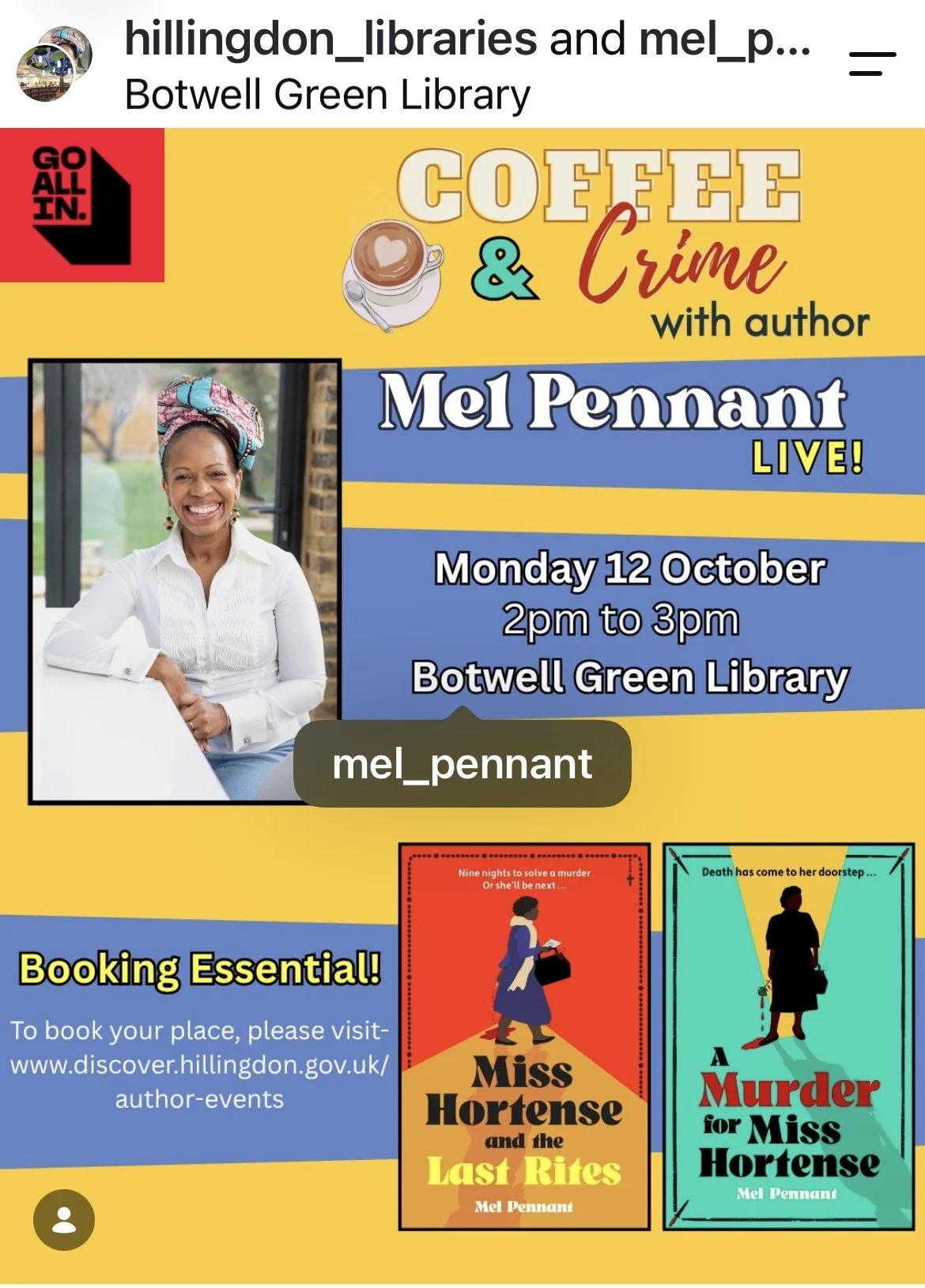 Hillingdon Libraries Coffee and Crime with Mel Pennant