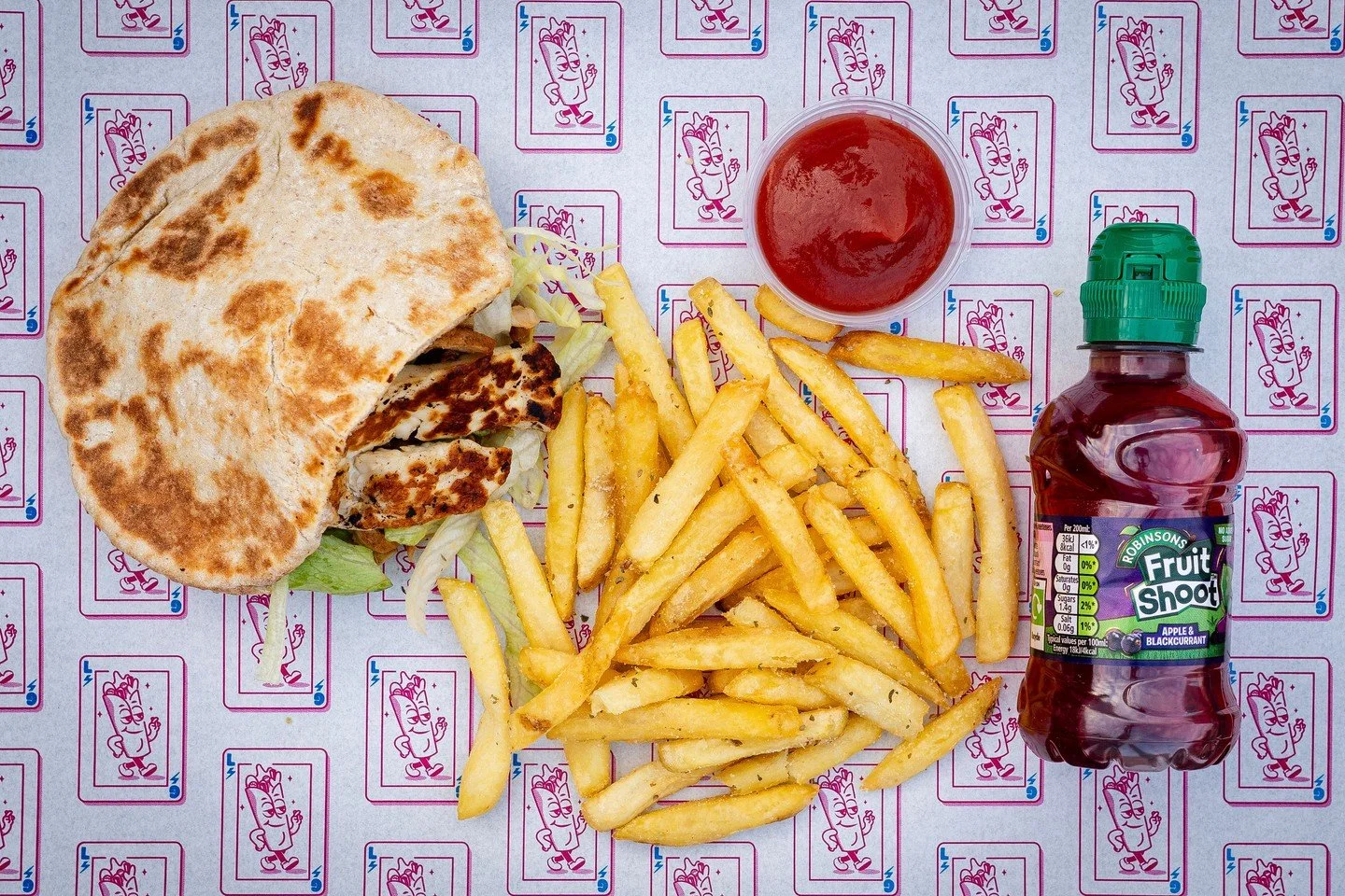 New for Winter Wonderland! Introducing our Kids Pittas! Chicken, Halloumi or Vegan Pitta + Fries + Drink for &pound;10! Available only for presold Meal Deals in the Jingle Bells Bistro, so book online today and add the Meal Deal option!