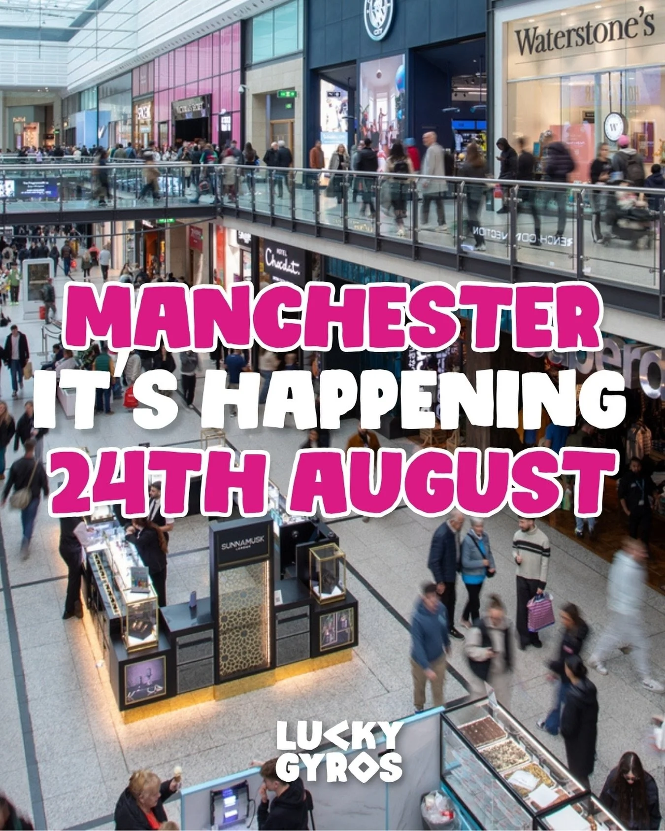 Save the date. Lucky Gyros Manchester opens on Monday 24th August in @manchesterarndale ✅

We&rsquo;ve got some exciting plans for opening day, so keep your eyes peeled.

And don&rsquo;t forget to join The Club before we open for 12 days of freebies.