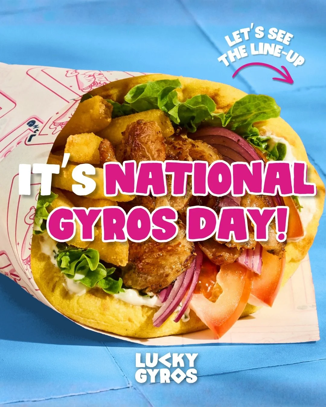 It&rsquo;s National Gyros Day, so obviously we&rsquo;re talking gyros.

Chicken, lamb koftas, halloumi or vegan chick*n. All wrapped up with lettuce, tomato, red onion, tzatziki and a few fries for good measure.

Swipe to see our offering and tell us