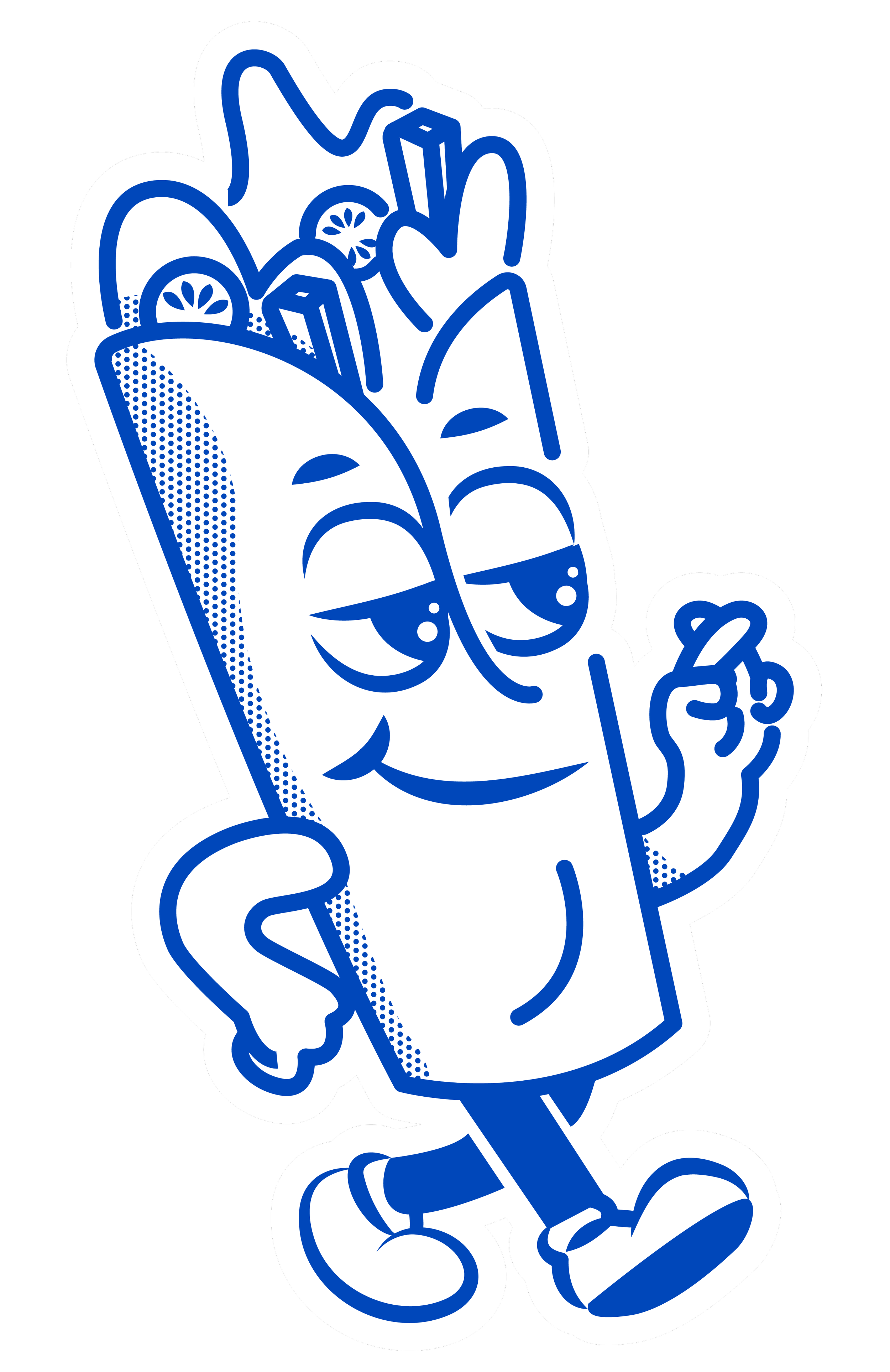 Lucky Gyros logo character. A cartoon-style illustration of a gyros pita with various fillings, smiling, and making a cool gesture with their hand.