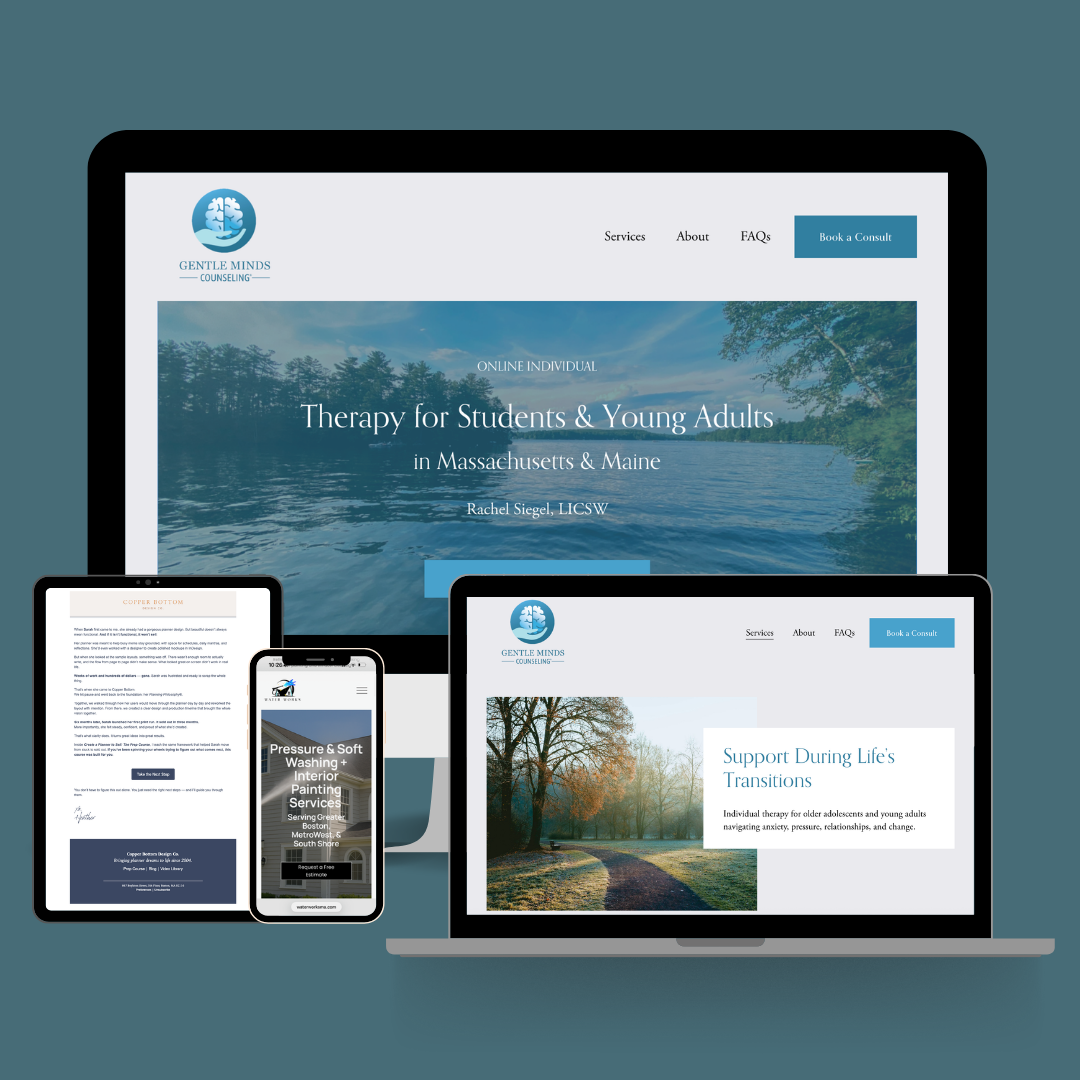 Screen with image of Gentle Minds Counseling website project.