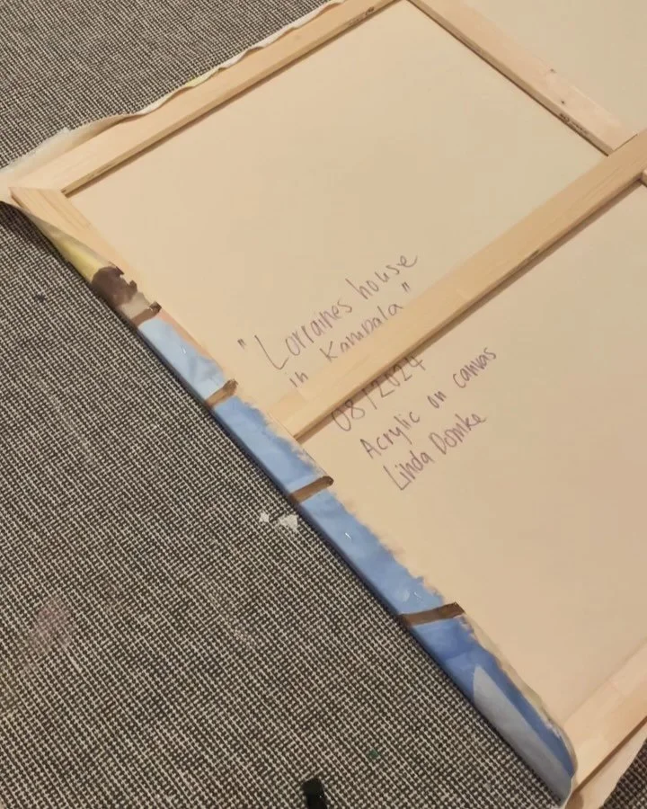 Late night framing sessions and warm mornings: 

&bdquo;Lorraines house in Kampala&ldquo;
08/2024
Acrylic on canvas

FOR SALE 
to see the original, visit my exhibition (june 26-29 in Hamburg) 💚