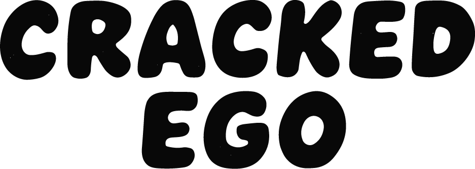 black and white version of the cracked ego wordmark